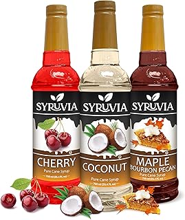Syruvia Coconut, Cherry & Maple Bourbon Pecan Coffee Syrup - 25.4 fl oz. Premium Coffee Flavoring Syrup. Kosher, and Glute...