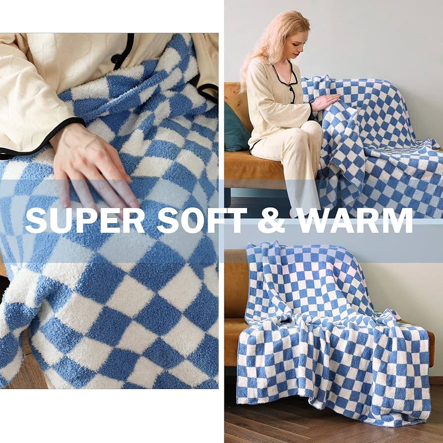 Amazon｜ファジー スロー ブランケット ブルー チェック