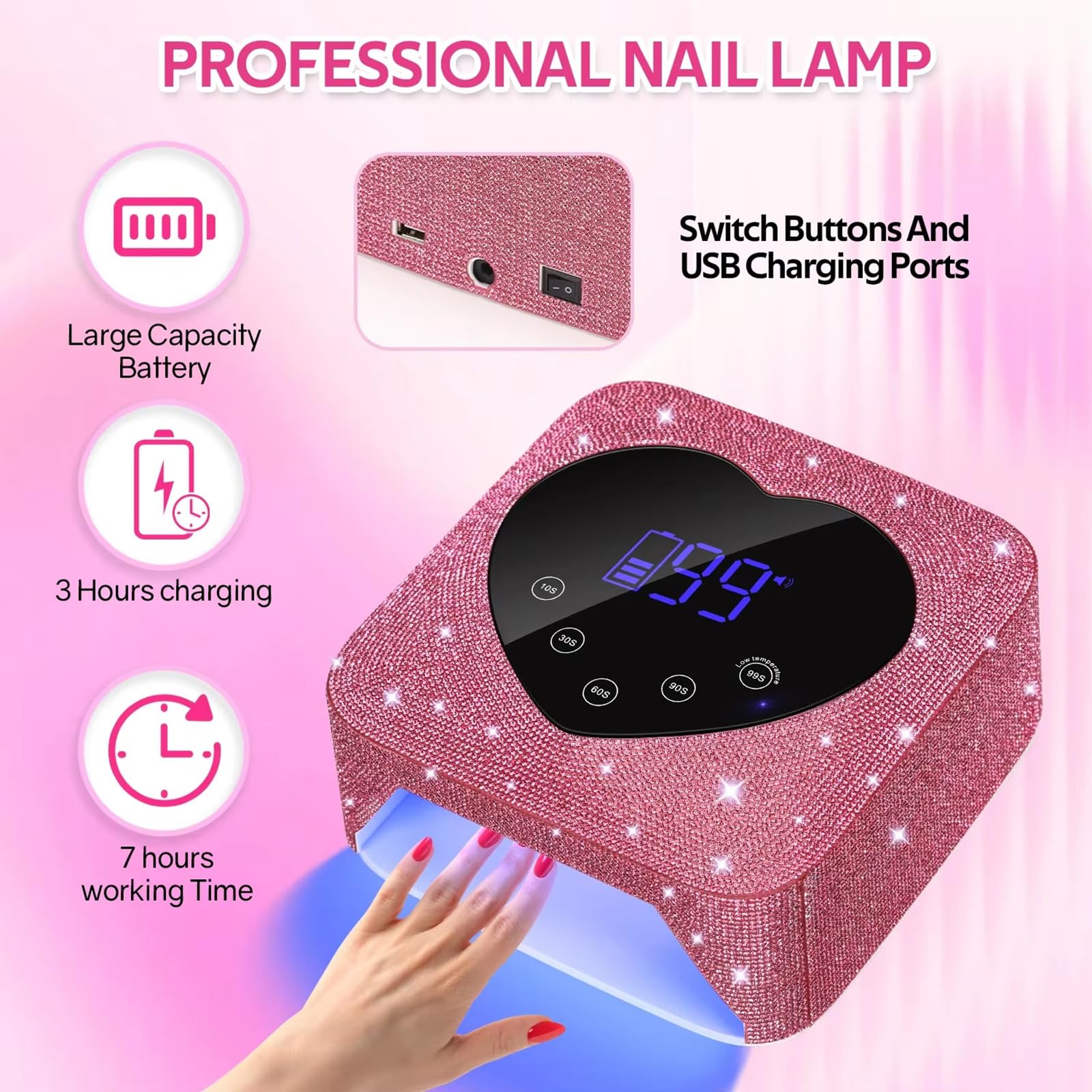 Lampada UV LED per Unghie, Luce UV Ricaricabile da 72 W per Unghie, Lampada Fotopolimerizzante, Luce UV per Smalto Gel con 5 Impostazioni Timer, Controllo Touch e Sensore Autom Silver