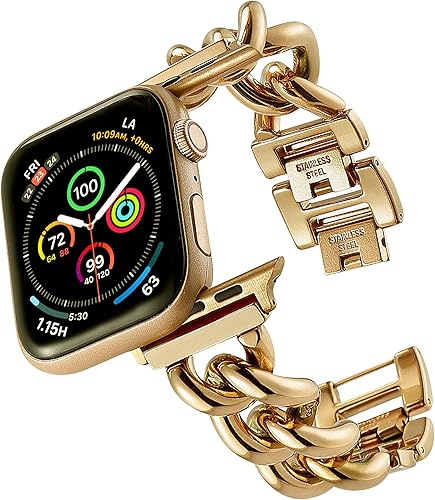 Correa compatible con Apple Watch, cadena vaquera para Apple Watch, correa de metal de acero inoxidable para mujeres y hombres, repuesto para iWatch