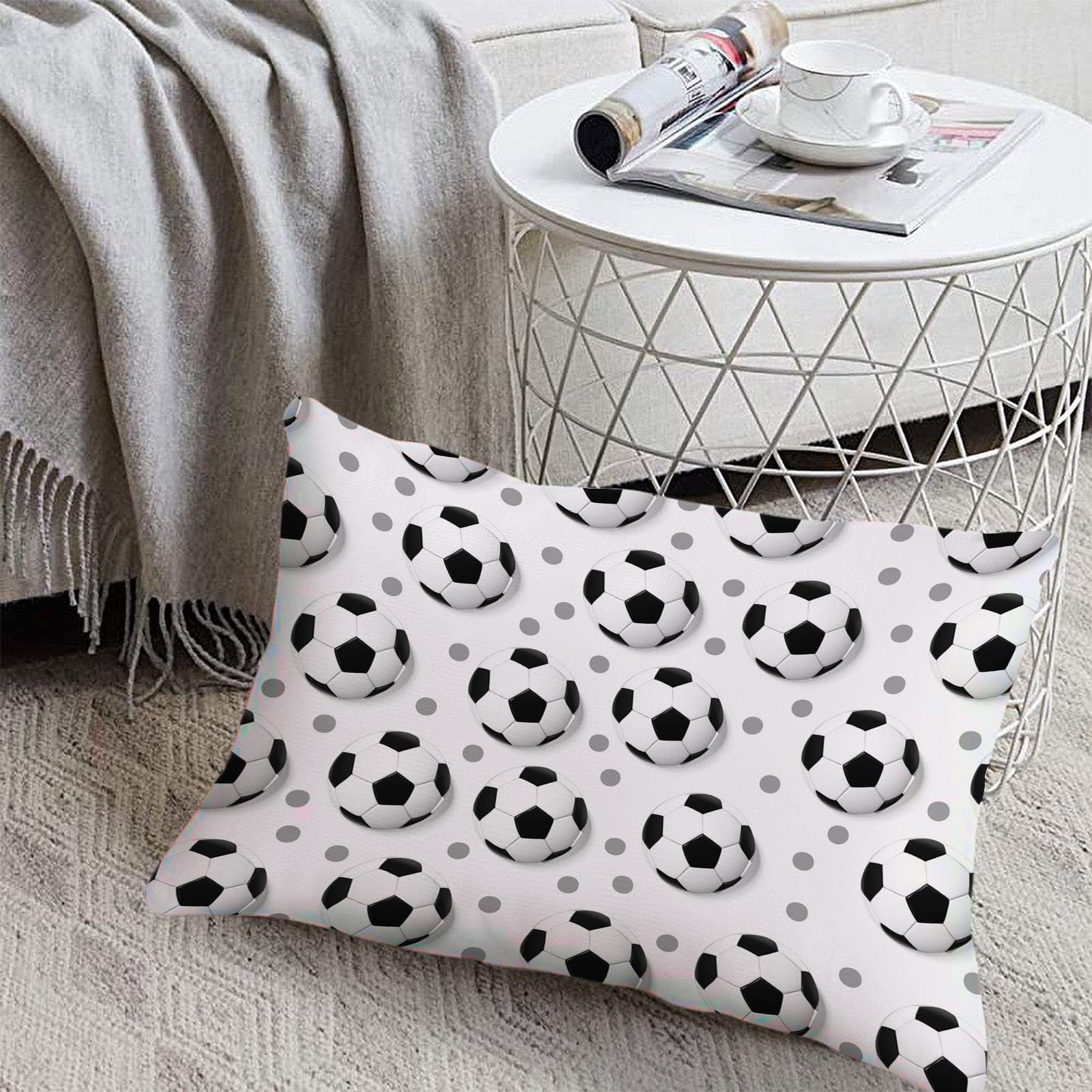 Sábanas 200X190/200Cm - Juego De Sábanas 3 Piezas Estampadas Fútbol De Lunares 3D - Microfibra Suave Transpirable - Sábana Bajera Ajustable - Ropa De Cama Deportes Divertidos (Blanco Y Negro)