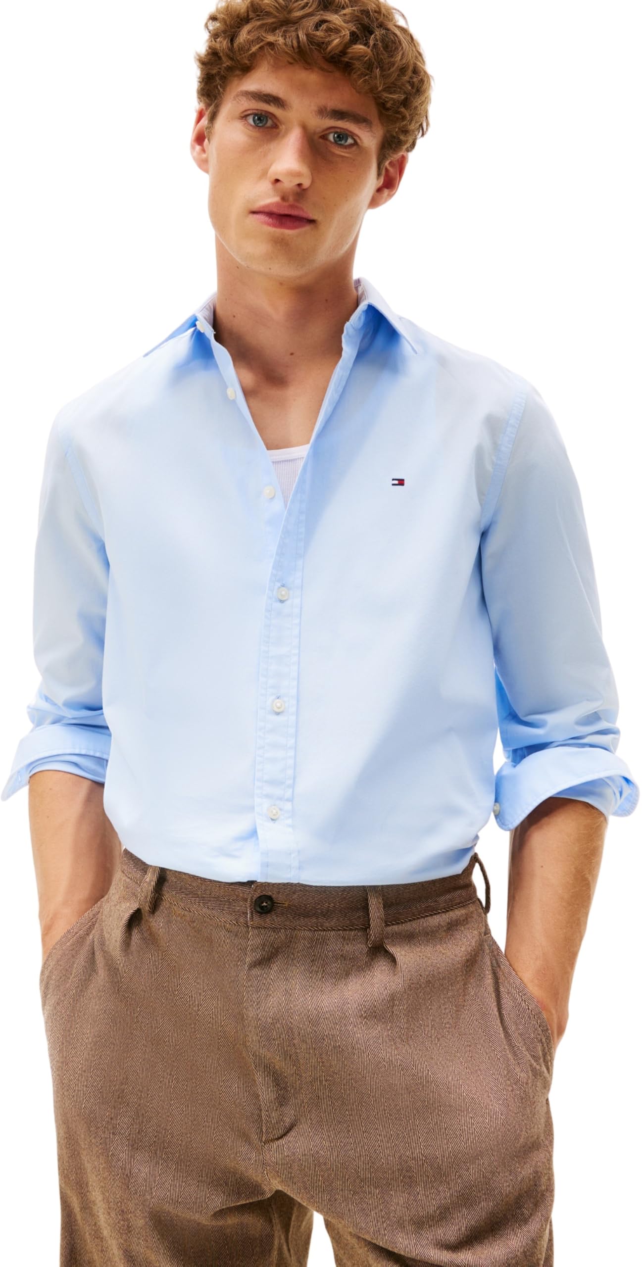 Tommy Hilfiger Męska koszula Flex POPLIN Kent Collar SF MW0MW40460 L/S, niebieska, XL, Niebieski (słodki niebieski), XL