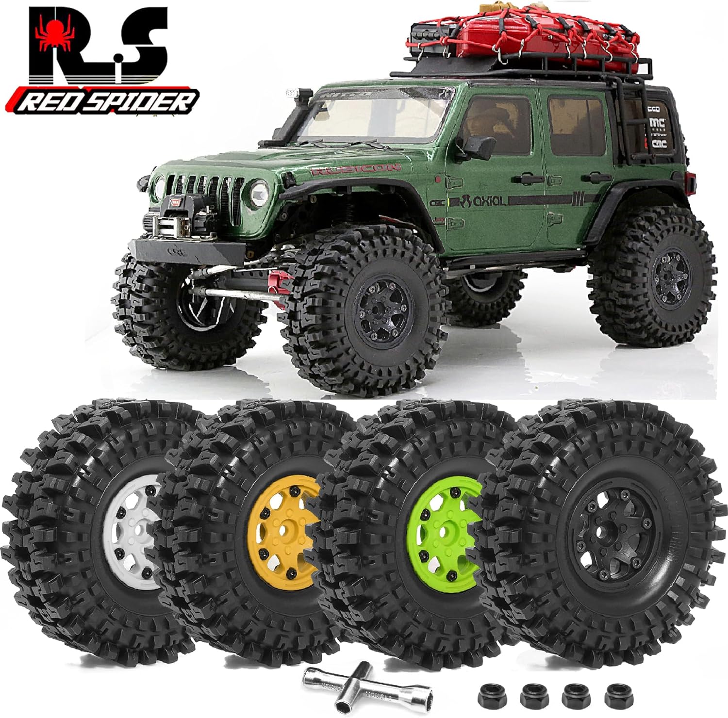REDSPIDER Plastic 1.9 Beadlock Wheels Tires set(4pcs) Has Super Strong Grip 1.9 beadlock wheels and tires for Axial SCX10 90046 UTB18 TRX4 SCX10(Black)