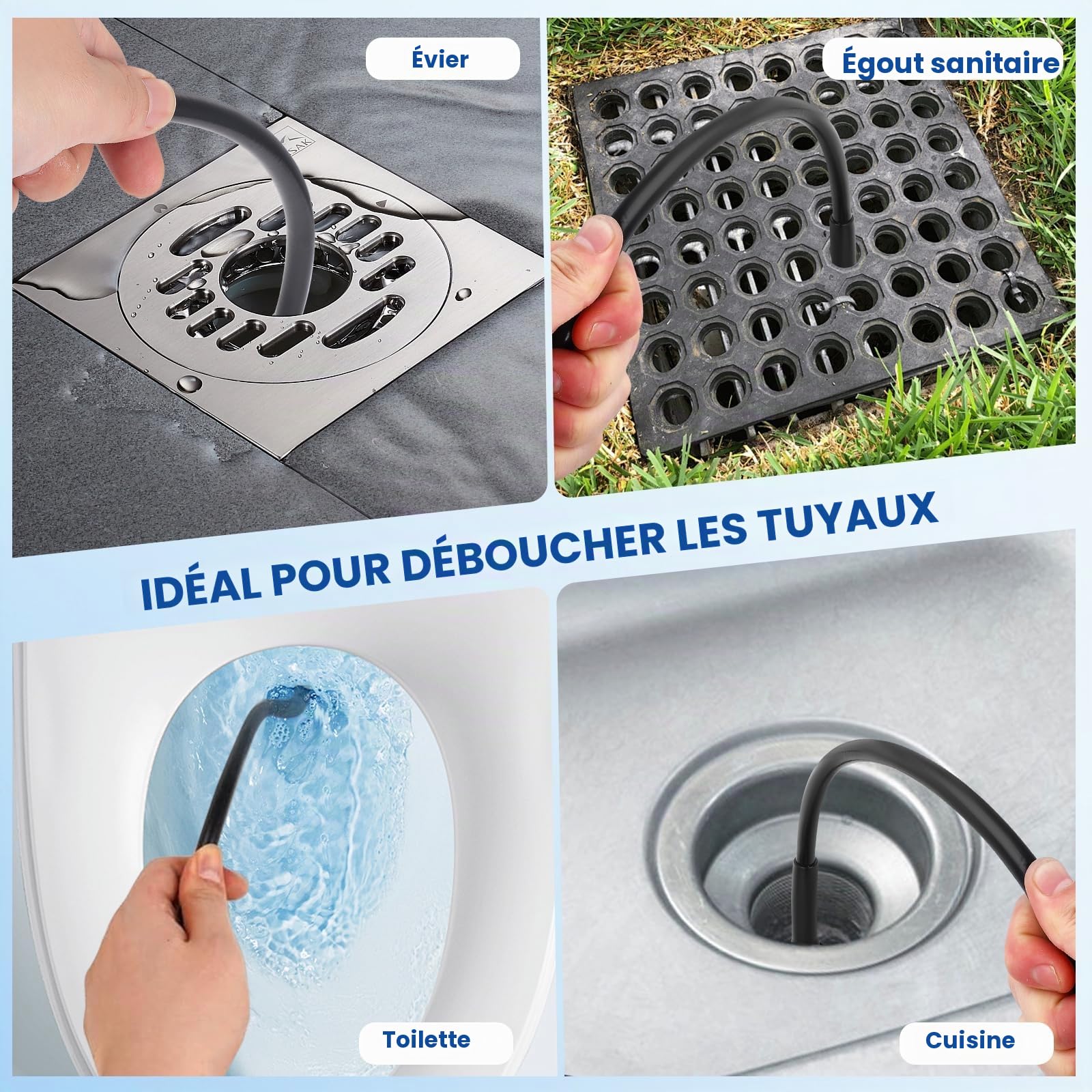 Tuyau Déboucheur Canalisation pour Nettoyeur Haute Pression 20m, 400 Bar/5800 PSI, avec Buses à Jet et Rotative,Compatible avec Karcher K2 K3 K4 K5 K6 K7 Lavor Bosch pour débouchage des tuyaux