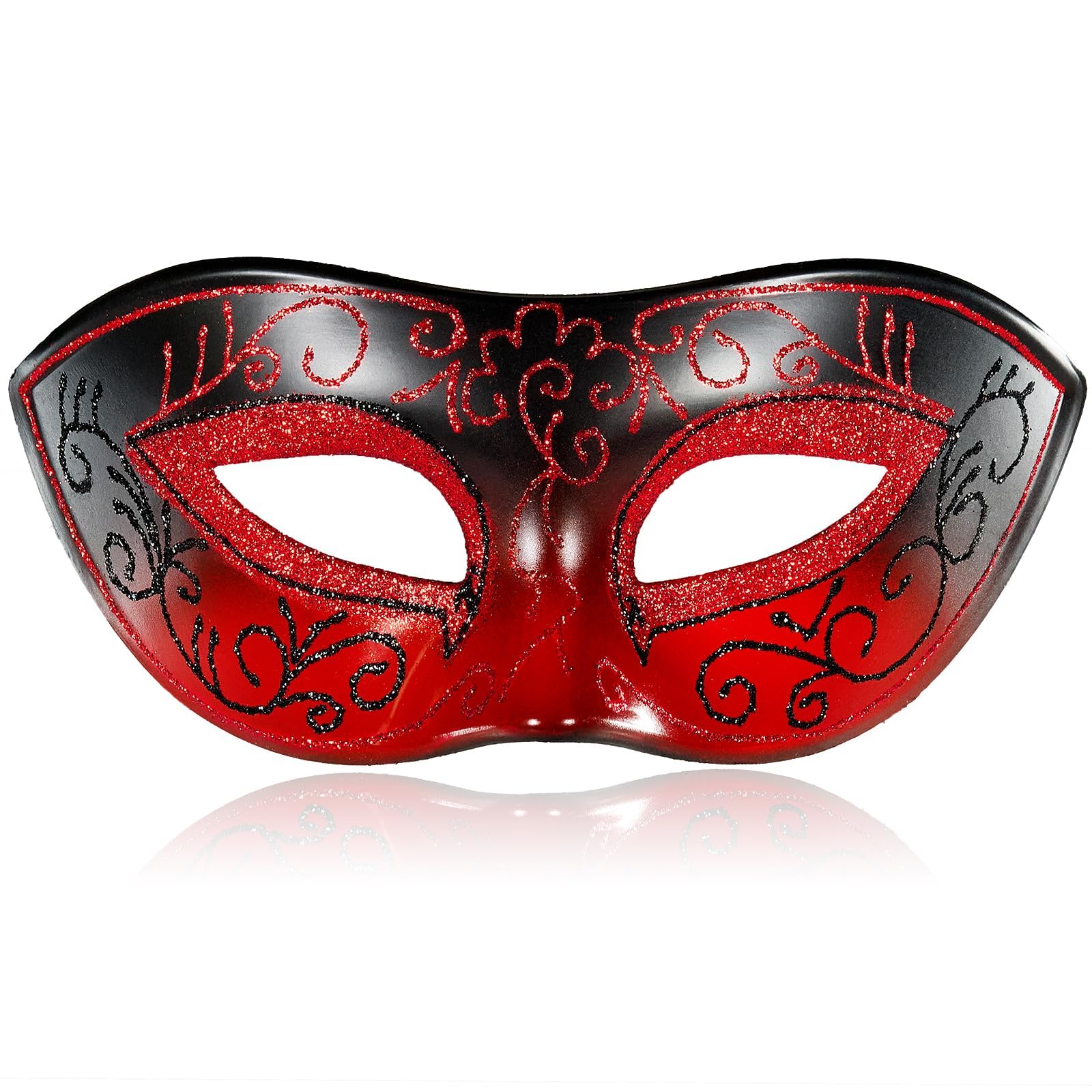 MYSEUNI Red Venetian Mask for Men - Retro Carnival Masks with Glitter Sequins - Adjustable Headband for Masquerade Balls, Weddings & Themed Galas โ image 1