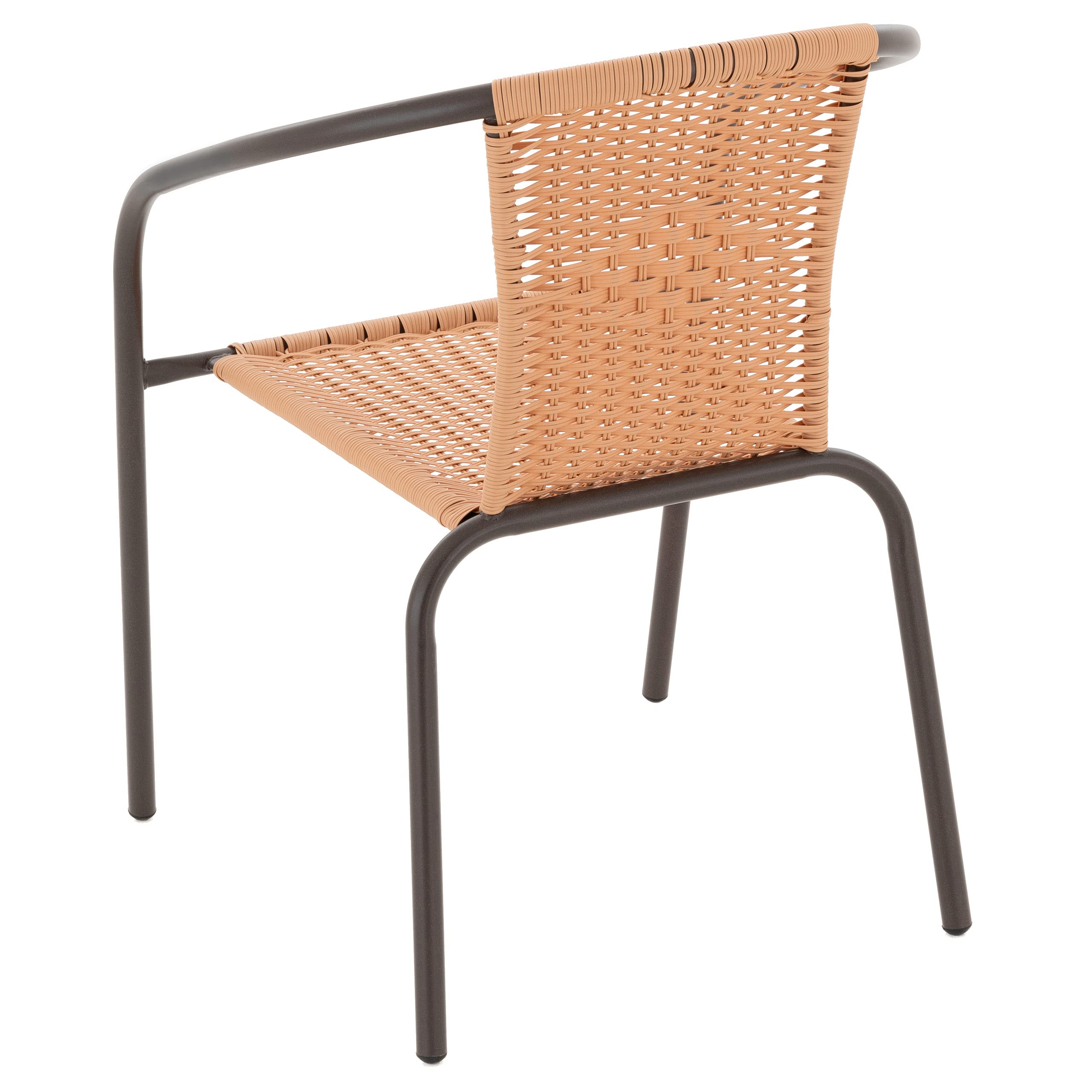 Nexos Trading 4er Set Bistrostuhl Stapelstuhl Balkonstuhl Rattanstuhl Terrassenstuhl – Poly-Rattan Stahlgestell –pflegeleicht robust stapelbar – Farbe Hellbraun