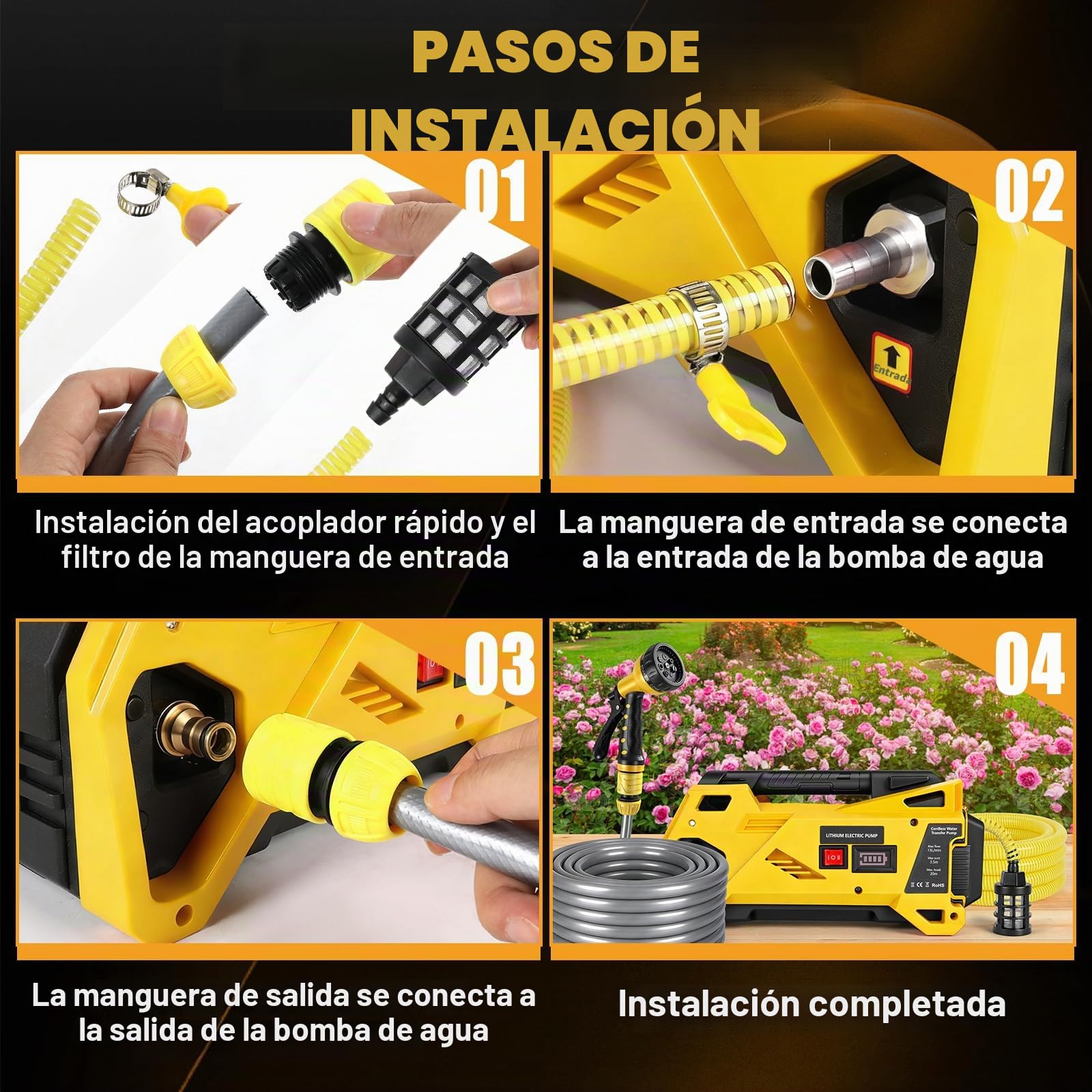 Bomba de agua compatible con batería DeWalt de 20 V, bomba eléctrica autocebante portátil inalámbrica para casa, piscina, caravana, jardín, jacuzzi, acuario (sin batería)
