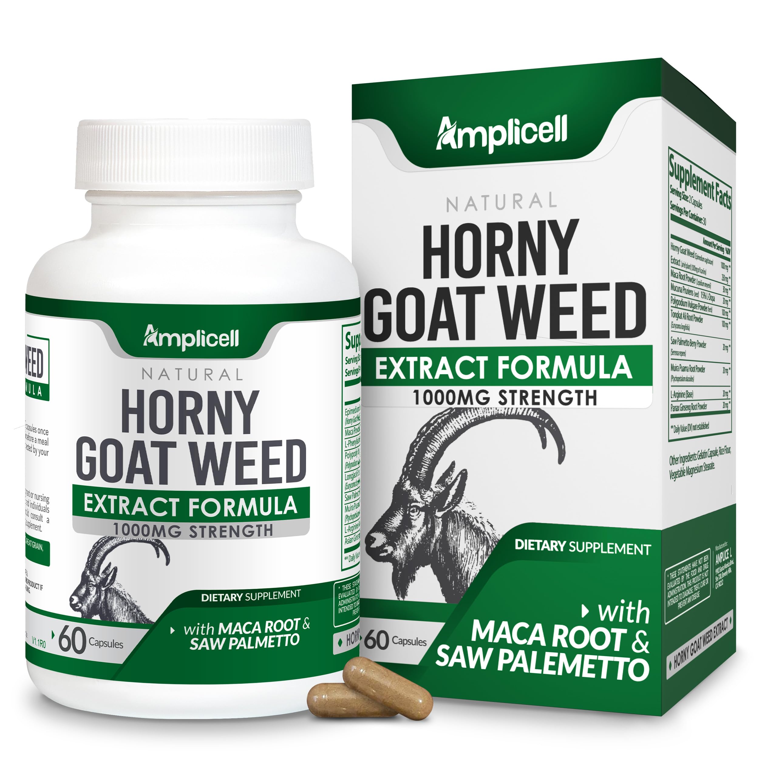 AMPLICELL Horny Goat Weed Complex Supplement for Men & Women Energy, 60 Ct Horny Goat Weed for Men