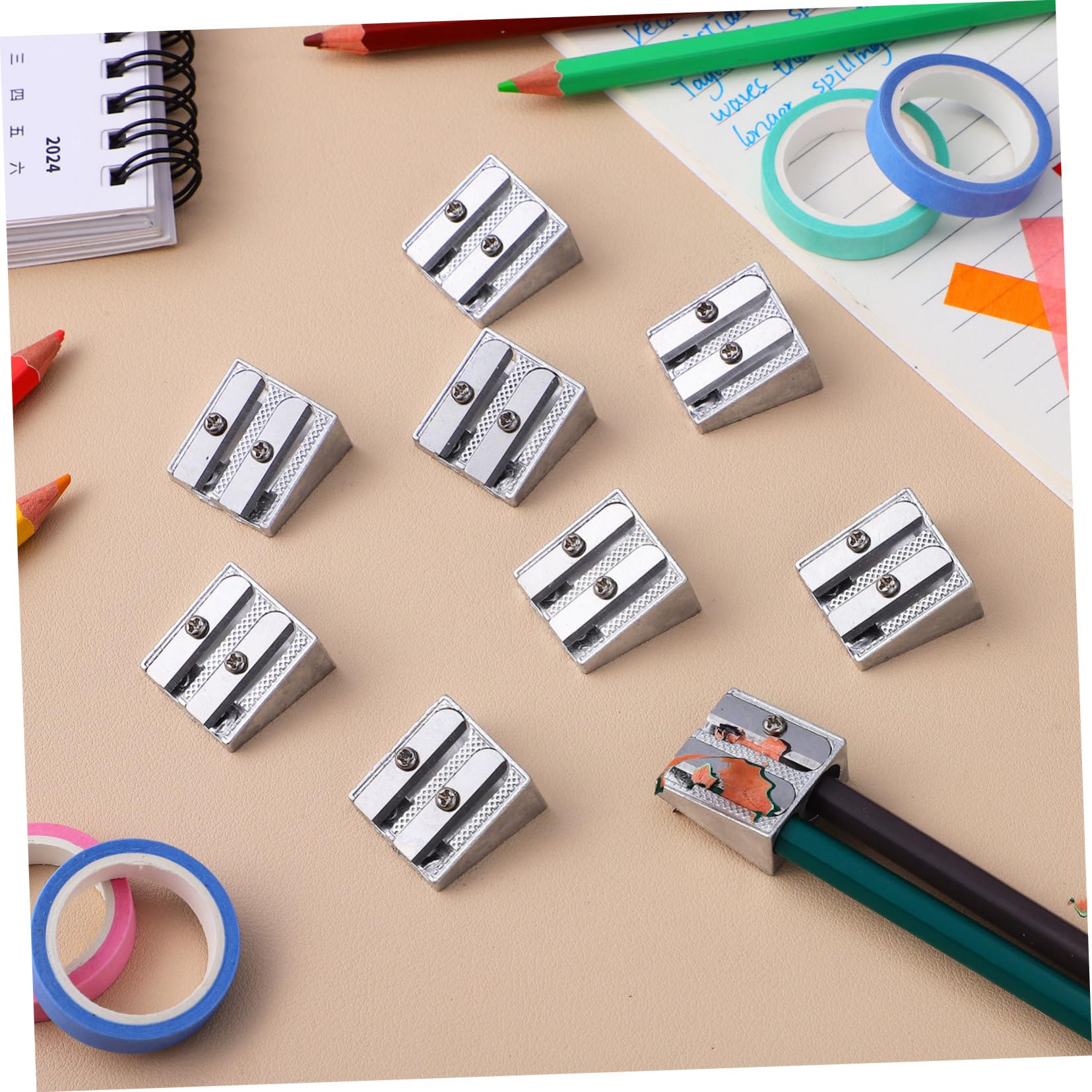 100 Stück Teiliges Metall Bleistiftspitzer mit Doppel Handlicher Kompakter Anspitzer für Büro Schule und Künstler Leichte Aluminiumlegierung Ergonomisch Glattes Schärfen Tragbar