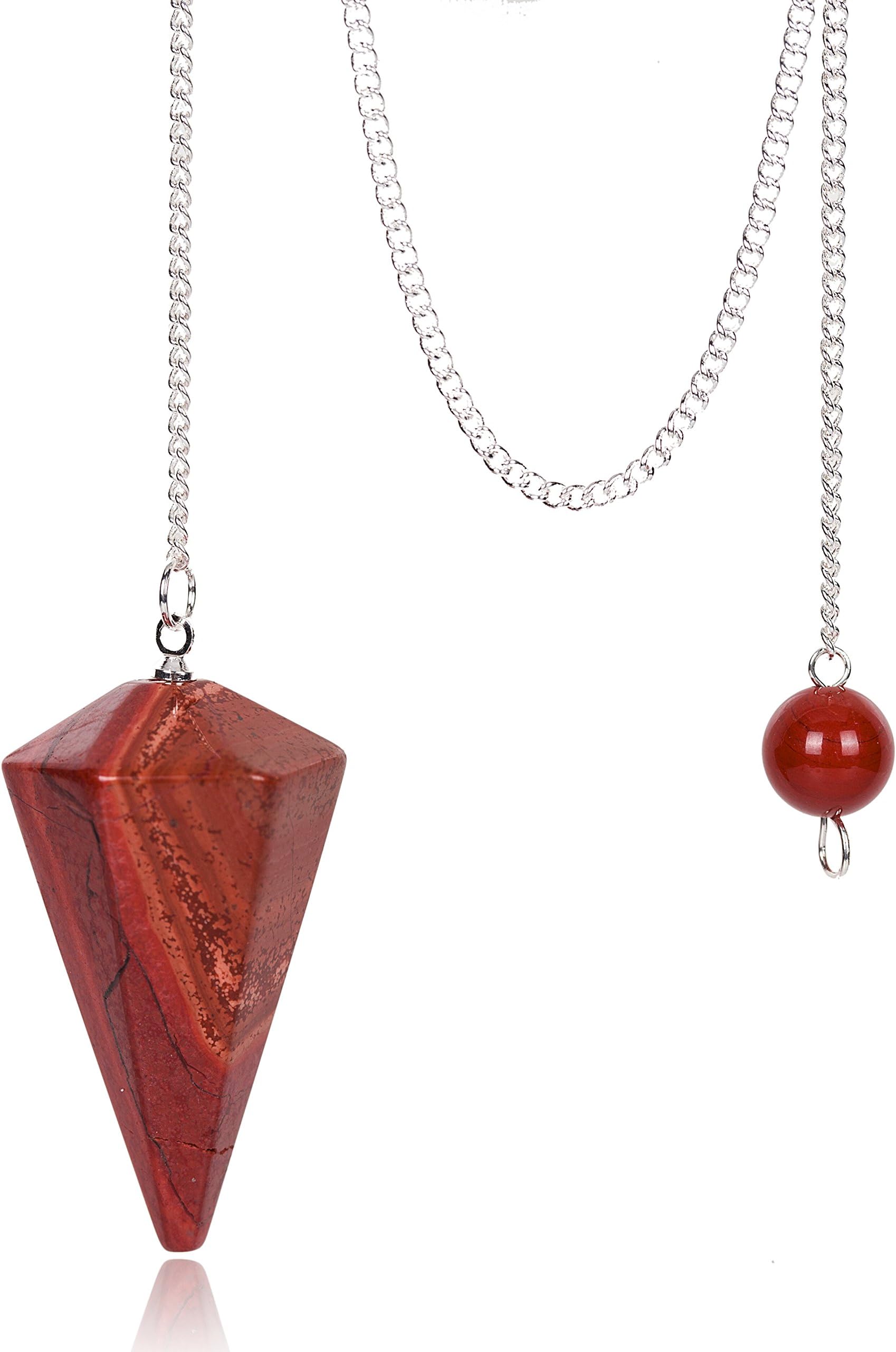 CYY Stone (Red Jasper) - Red jasper Crystal Pendulum Healing Quartz 12 Facet Reiki Charged Bead End Free Pouch (Red jasper)