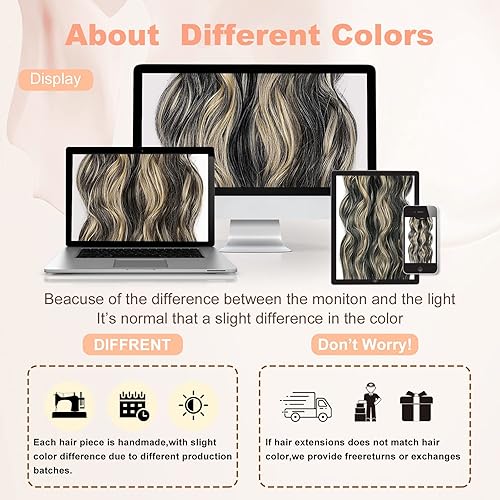 Miniatura 8 de Vigorous Extensiones de cabello sintético con pinzas, 4 unidades, extensiones de cabello sintético largo ondulado con mezcla de rubio negro para