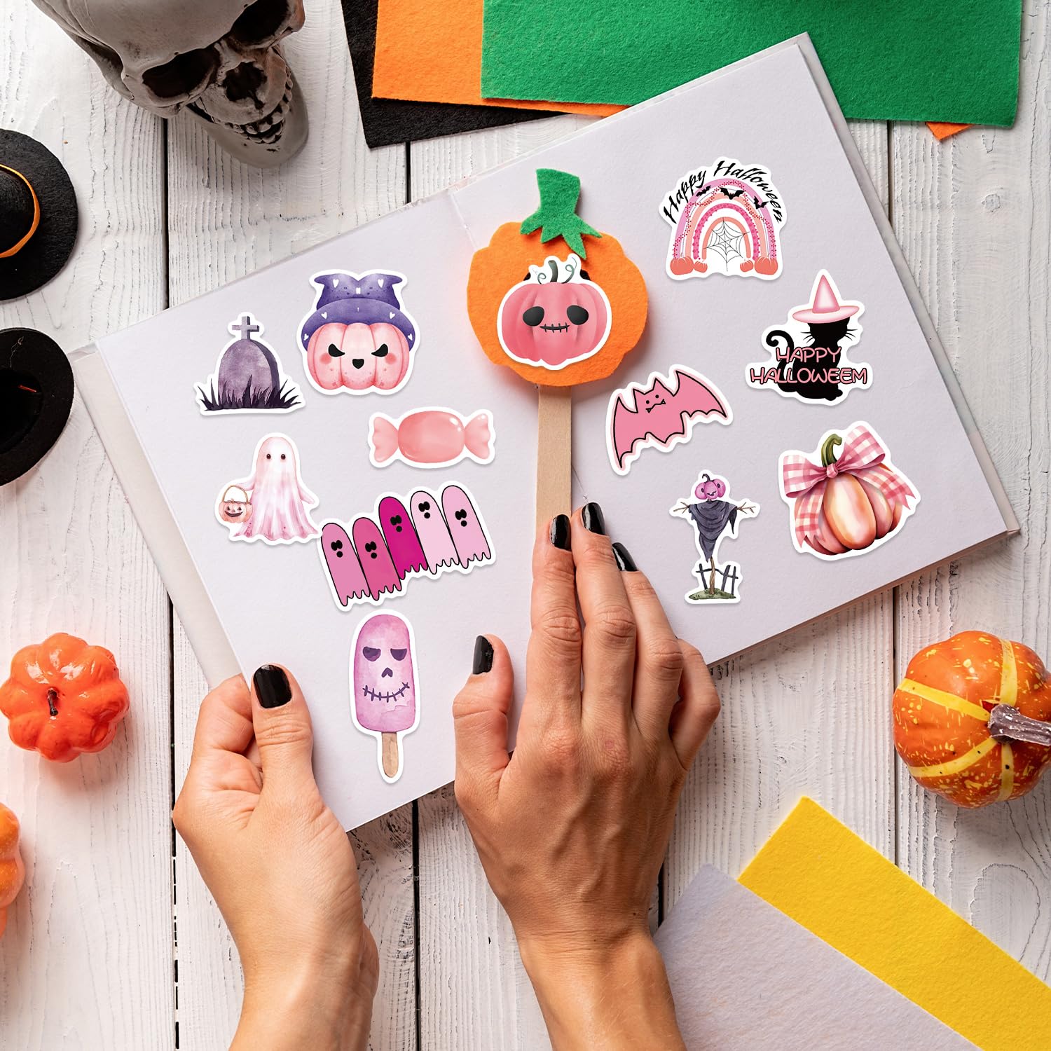 98-teilige Halloween-Aufkleber – 49 Designs, Wasserfest, Pink, Für Scrapbooking & Deko
