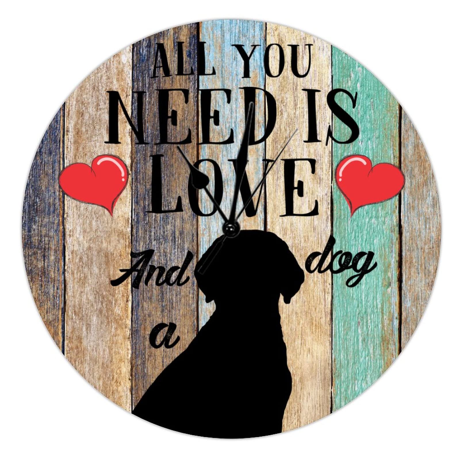 Horloge murale en bois All You Need Is Love célébrant l'amour des chiens