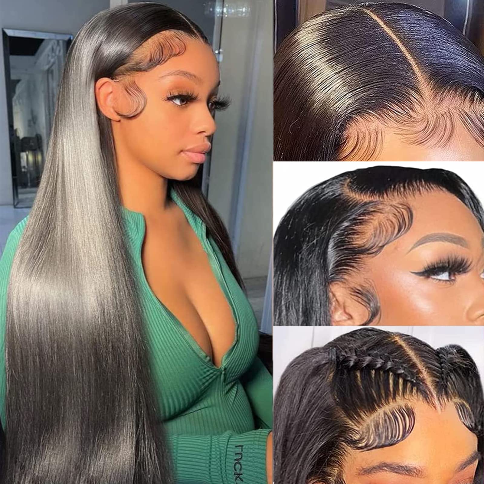 Straight Lace Front Wigs Human Hair Pre Plucked 150 Density 13x5 HD Lace Frontal Wigs for Black Women Human Hair Wig with Baby Hair Bleached Knots Brazilian Glueless Natural Color 24 inch