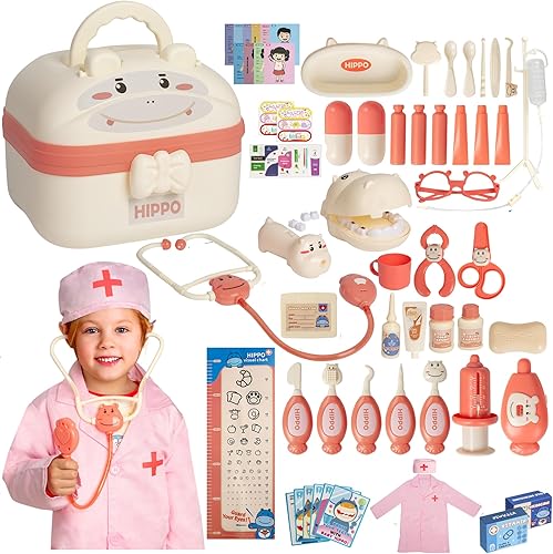CUDDLEBEAN - Kit de médico para juegos de simulación de 3-6, juguetes de dentista para niñas de 3, 4, 5, 6 años, juguetes de vestir para niños,