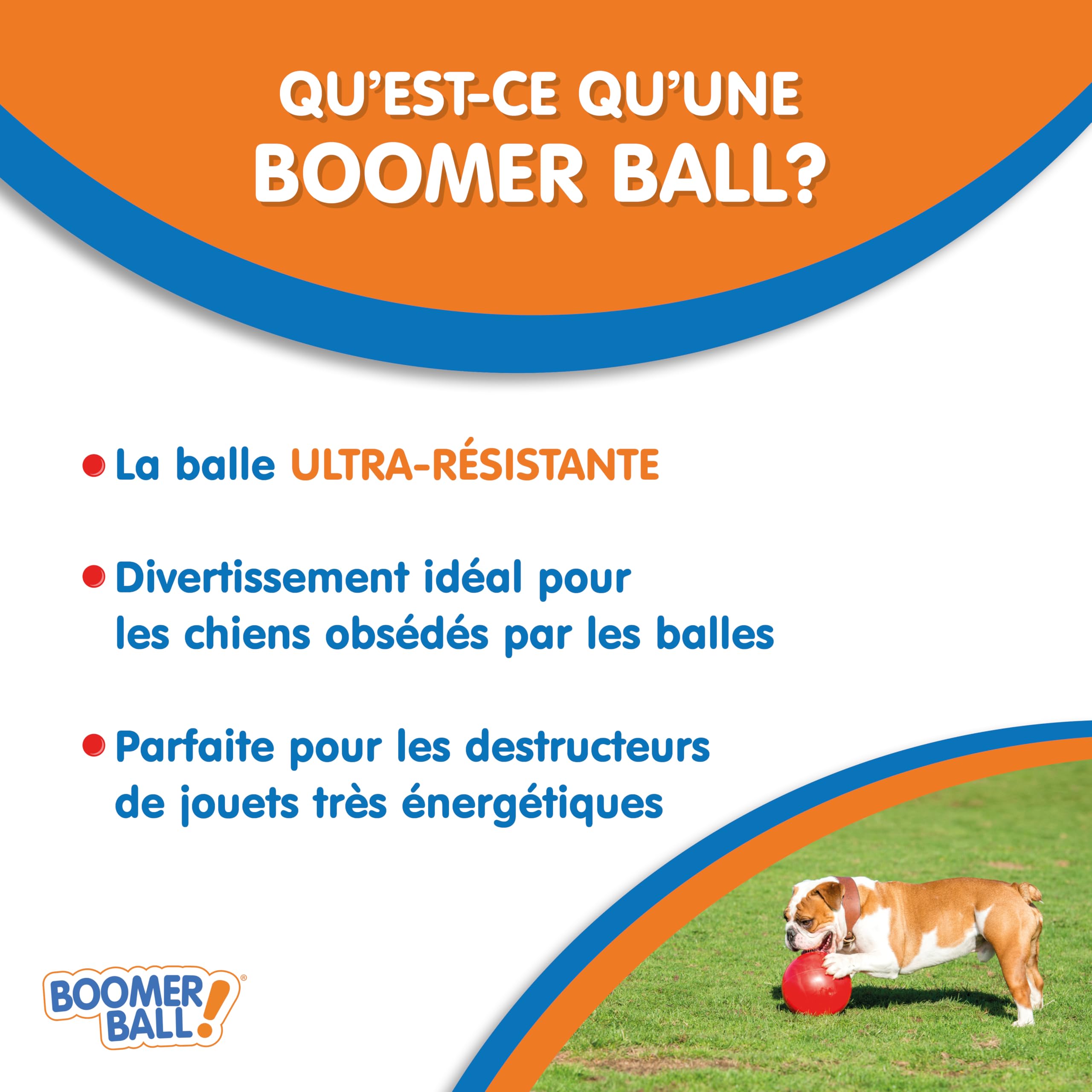 BOOMER BALLE - Balle pour Chien Quasiment Indestructible, Jouet Résistant pour Chien, La Balle Flotte Sur L'eau et est Idéale pour Les Chiens Énergiques, 20cm, Envoyé en Rouge ou en Bleu