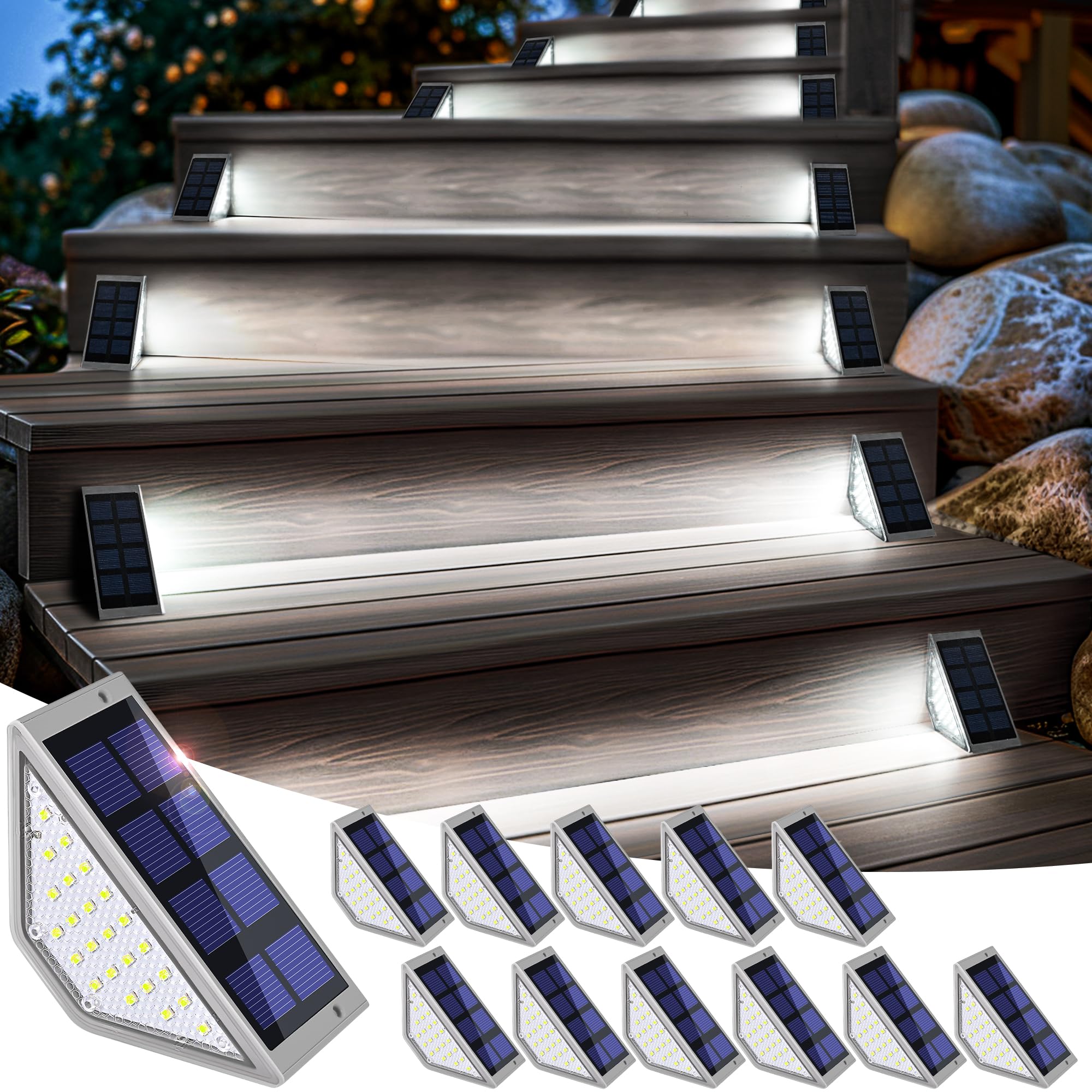 SOLPEX Solar Step Lights for Outside,Solar Lights Outdoor Waterproof Decor for Stair, Step, Deck, Fence, Front Porch, Balcony, Patio, Wall, Yard, Garden (6 Pack,Cold White&Gray Shell)