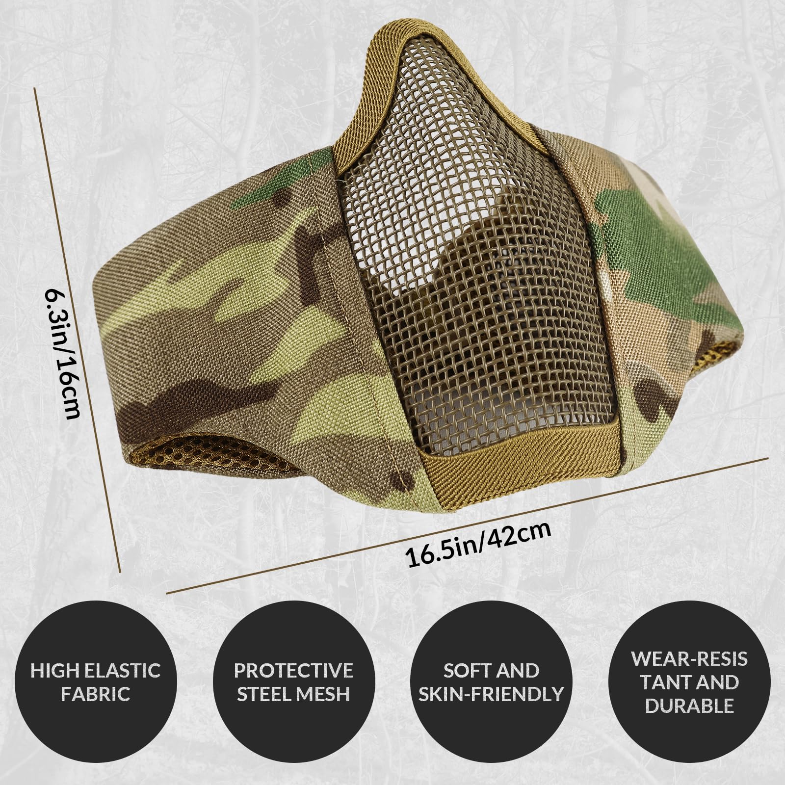 Maschera per softair, maschera tattica, per softair, paintball, pieghevole, mezza protezione del viso