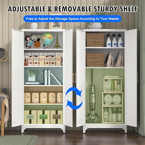 Miniatura 4 de Armario de almacenamiento de metal con puertas y estantes, armario de despensa de cocina de 75 pulgadas de alto, armarios de despensa para
