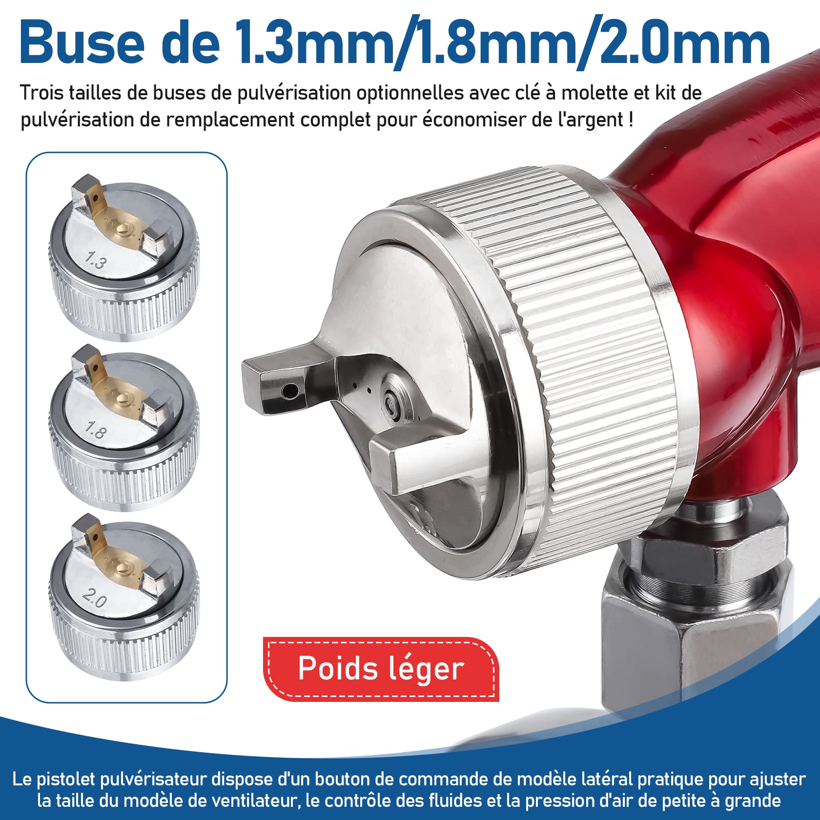 CarBole Siphon Pistolet à Peinture avec Buse de 1,3/1,8/2mm et Tasses de Peinture de 1000 cc,Pulvérisateurs pour Camions, Meubles, Clôtures et Voiture | Pulvérisateurs pour Camions, Meubles, Clôtures et Voiture