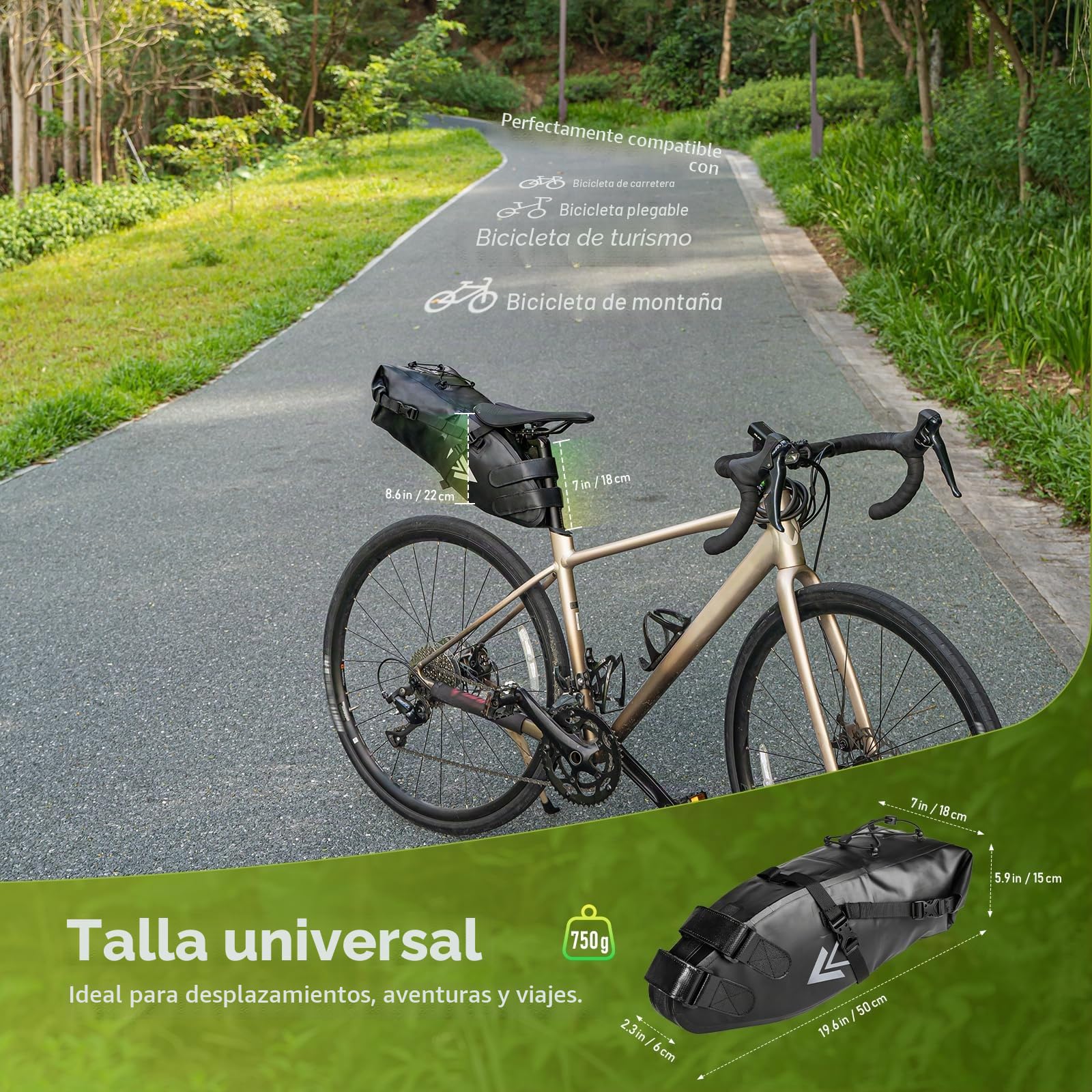 Jeebel Bolsa de Sillín Trasera para Bici, Bolsa Almacenamiento de Asiento Deportiva 10L Alforjas de ​Tija Impermeable Ligera para Ciclismo MTB Carretera