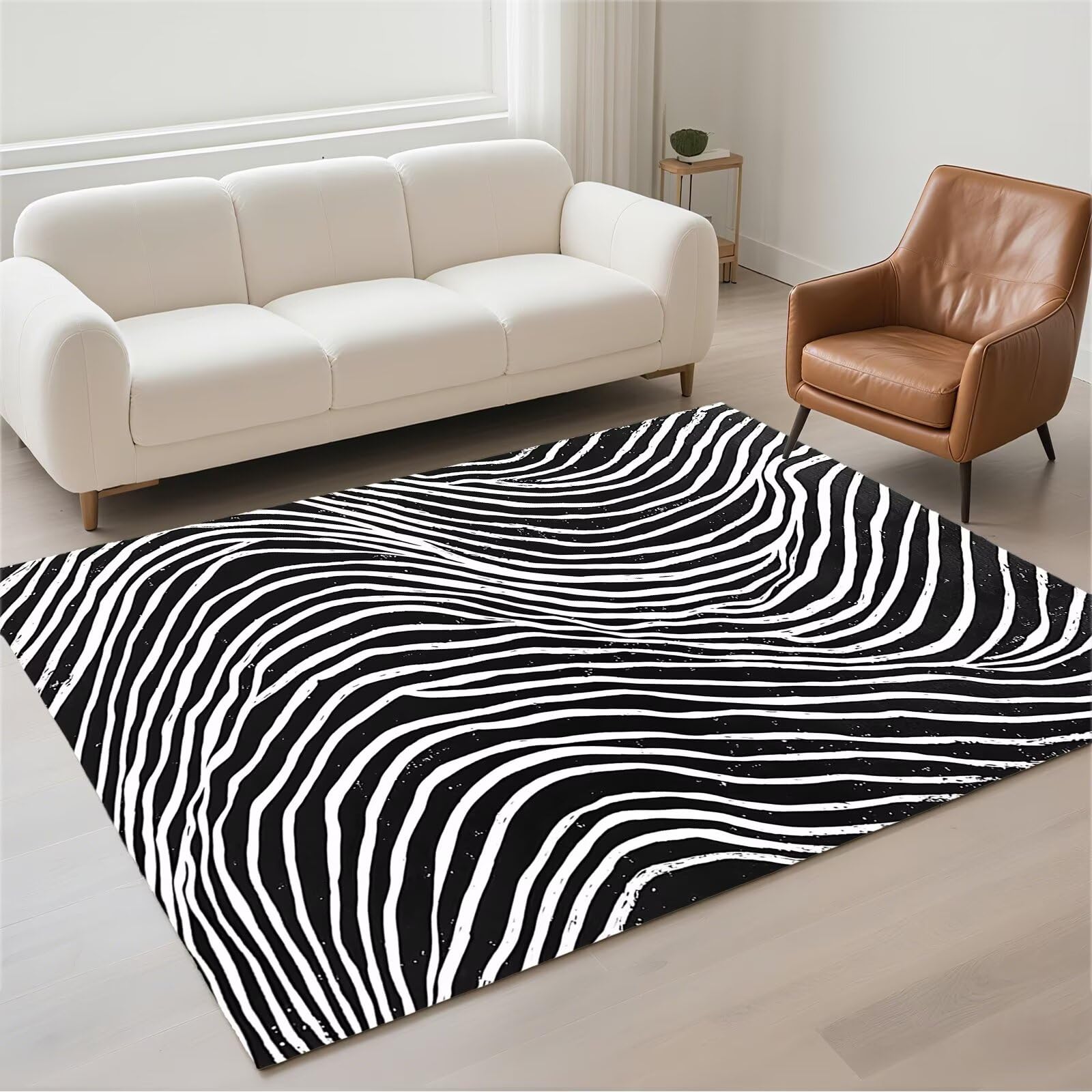 Tapis salon imperméable noir 120x180cm rectangulaire à pile bouclée antidérapant et lavable