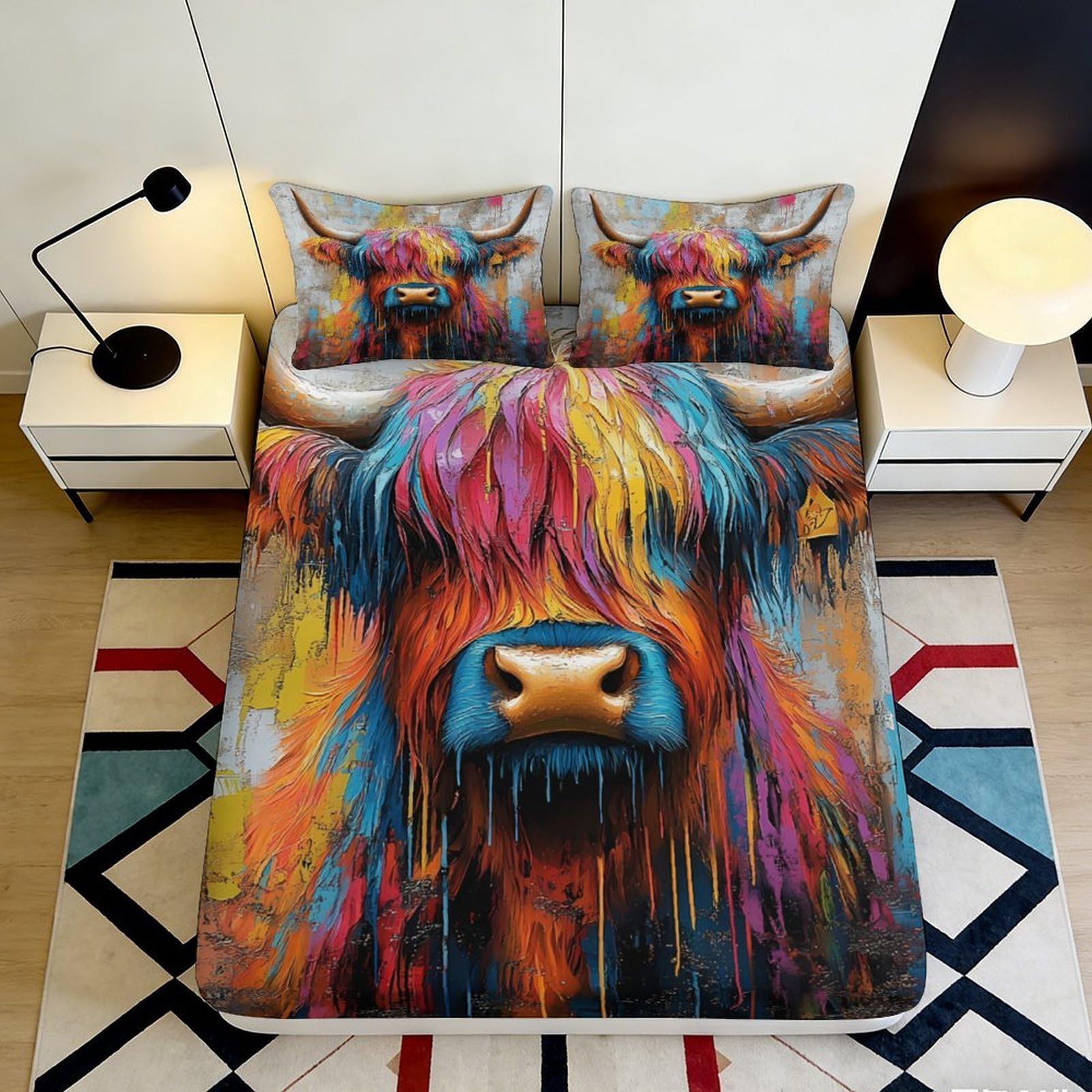 Jqzkxnhpbr Style-10 3D Printed Colorful Highland Cow Fitted Sheet Microfiber Soft Artistic Mattress Cover For Bedroom Dorm Decor 90X200x25cm