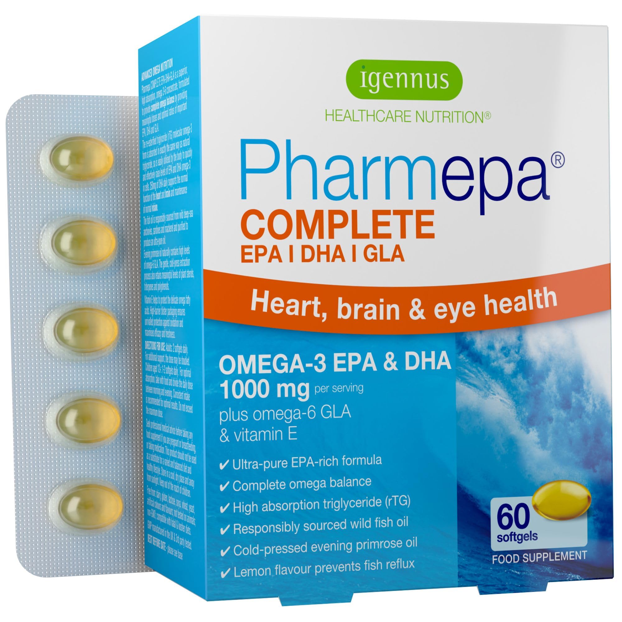 Igennus Pharmepa Omega 3 EPA DHA 1000mg, Triglyceride, 60 Softgels