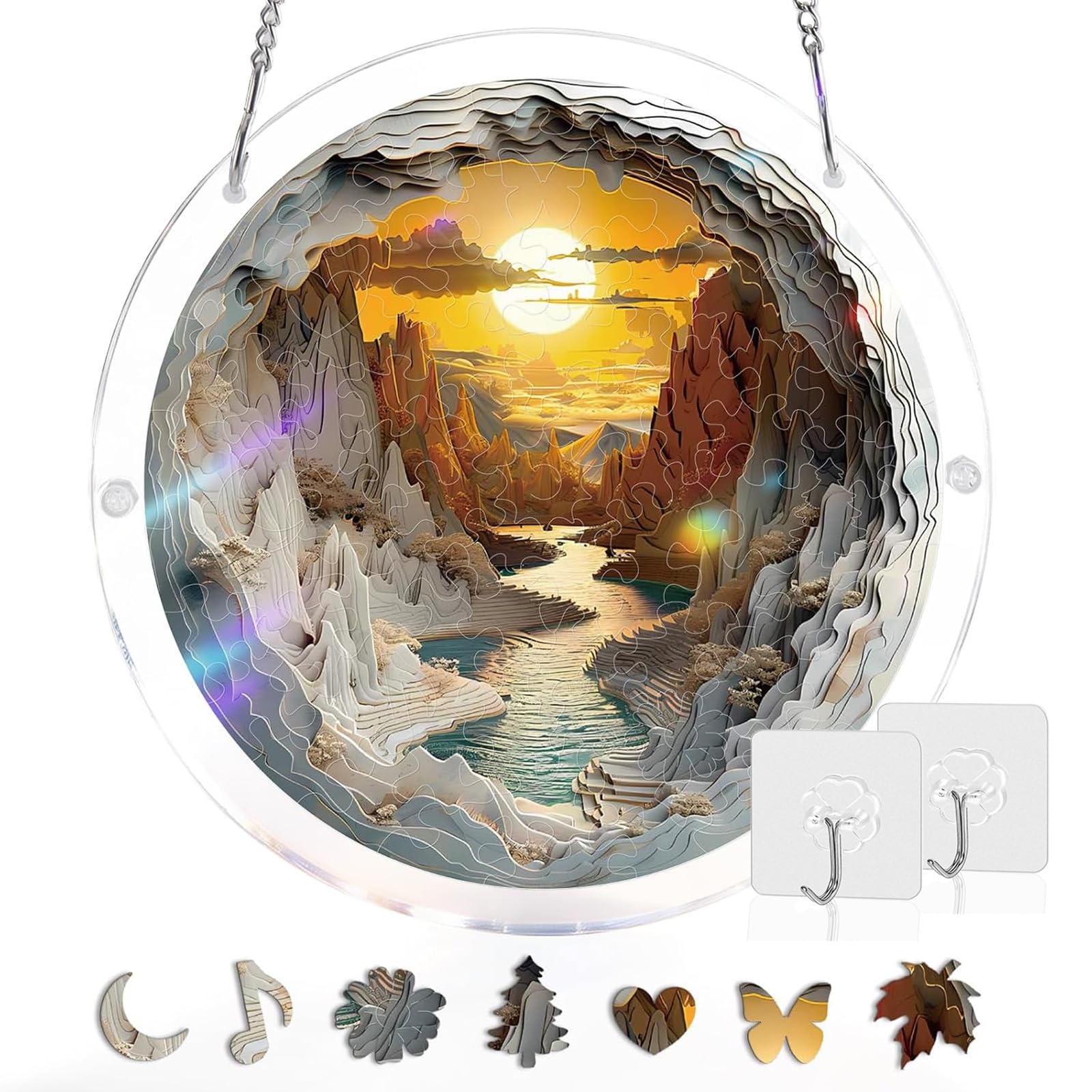 Acrylic Puzzle Suncatcher 83 Pieces, 7.4 Inch, DIY Window Hanging Decoration for Home & Garden, for Women, Men, and Moms, Ideal for Birthday or Home Decor,Style d,S (7.4in) — view 10