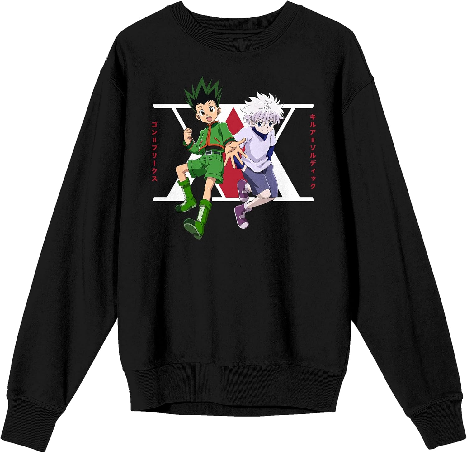 Bioworld Hunter X Hunter Gon & Killua Hunter Association Logo Crew Neck Long Sleeve Black Adult Sweatshirt