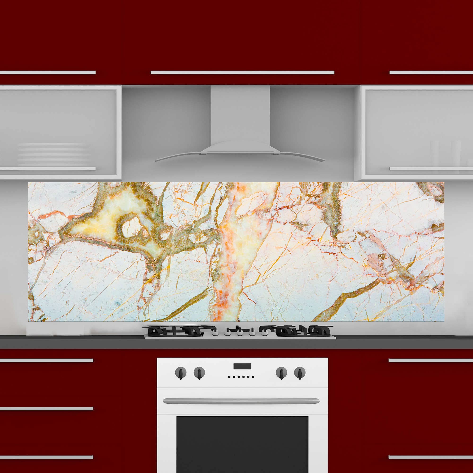 INDIGOS UG - Pannello posteriore da cucina per piastrelle, marmo chiaro, 160 x 50 cm, paraspruzzi in alluminio, resistente al calore, pannello posteriore da cucina, moderno, lavabile, per fornelli e