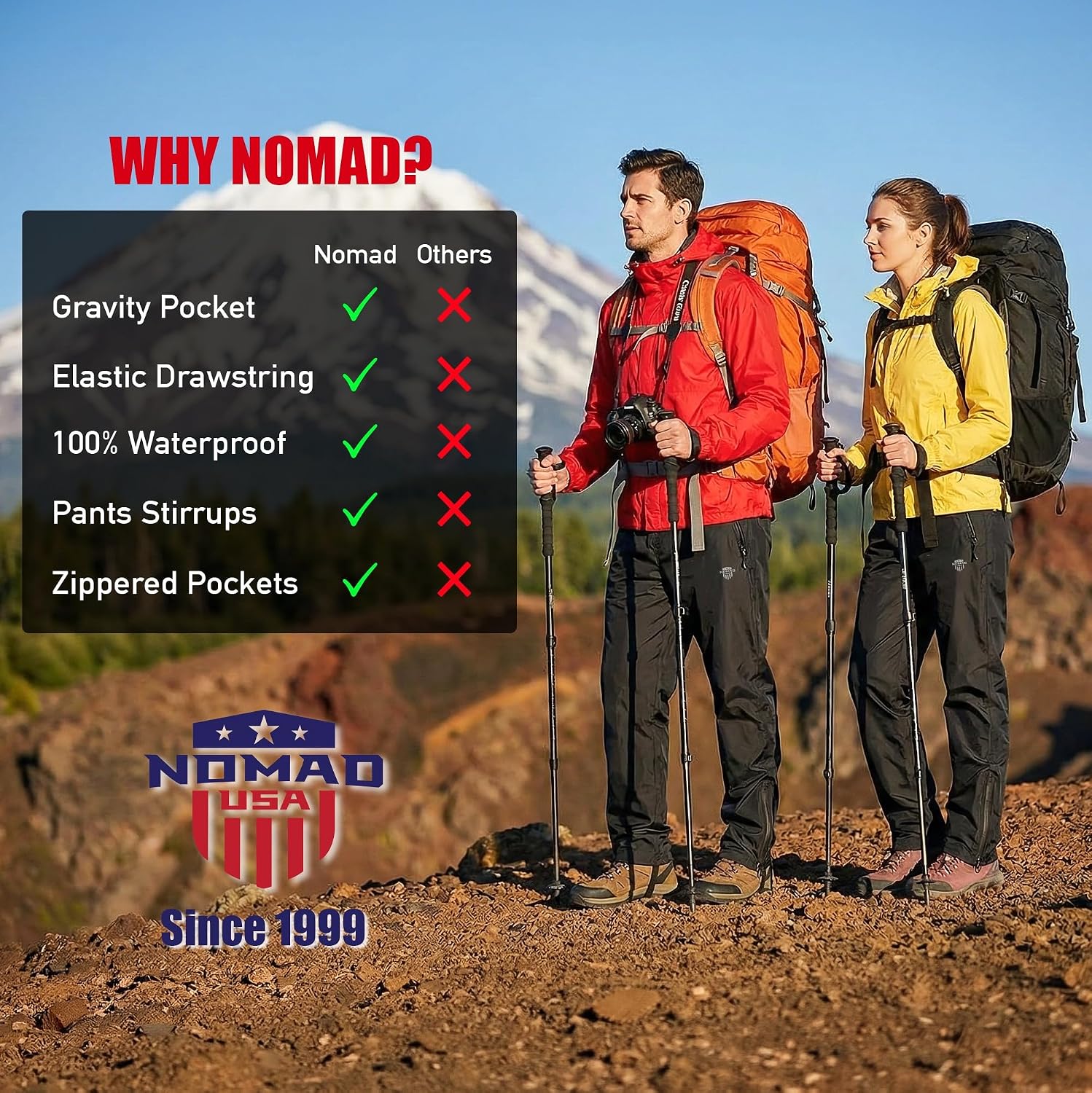 Nomad Men's Waterproof Rain Pants Lightweight Windproof Breathable Overpants Hiking Fishing Cycling Outdoor Pants