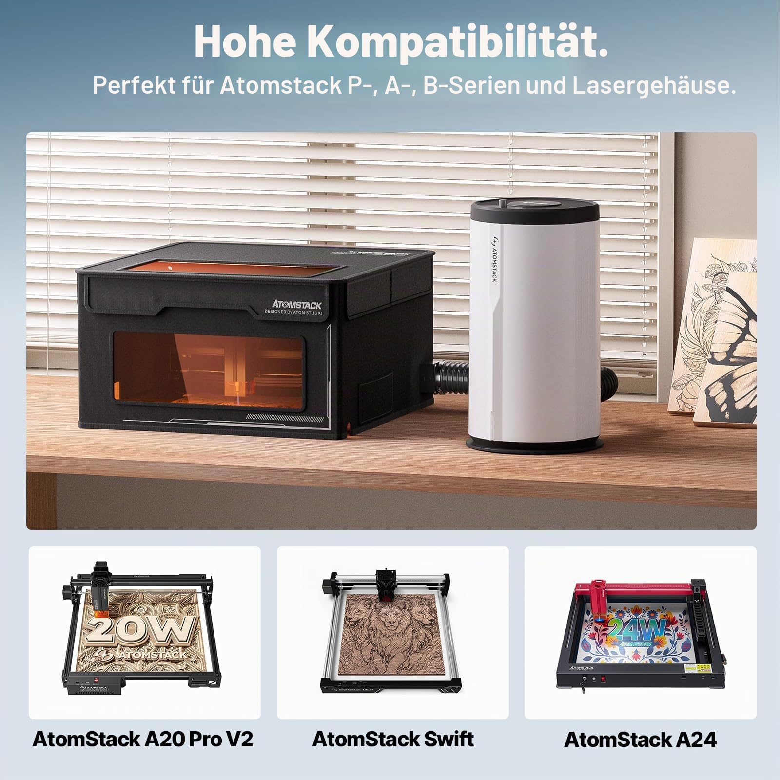 ATOMSTACK D3 Luftreiniger, Austauschbare Filter,Rauchreiniger für Laser Grviermaschine, 7-Schicht Filtersystem Air Purifier, HEPA-Luftreiniger-Filter-Set