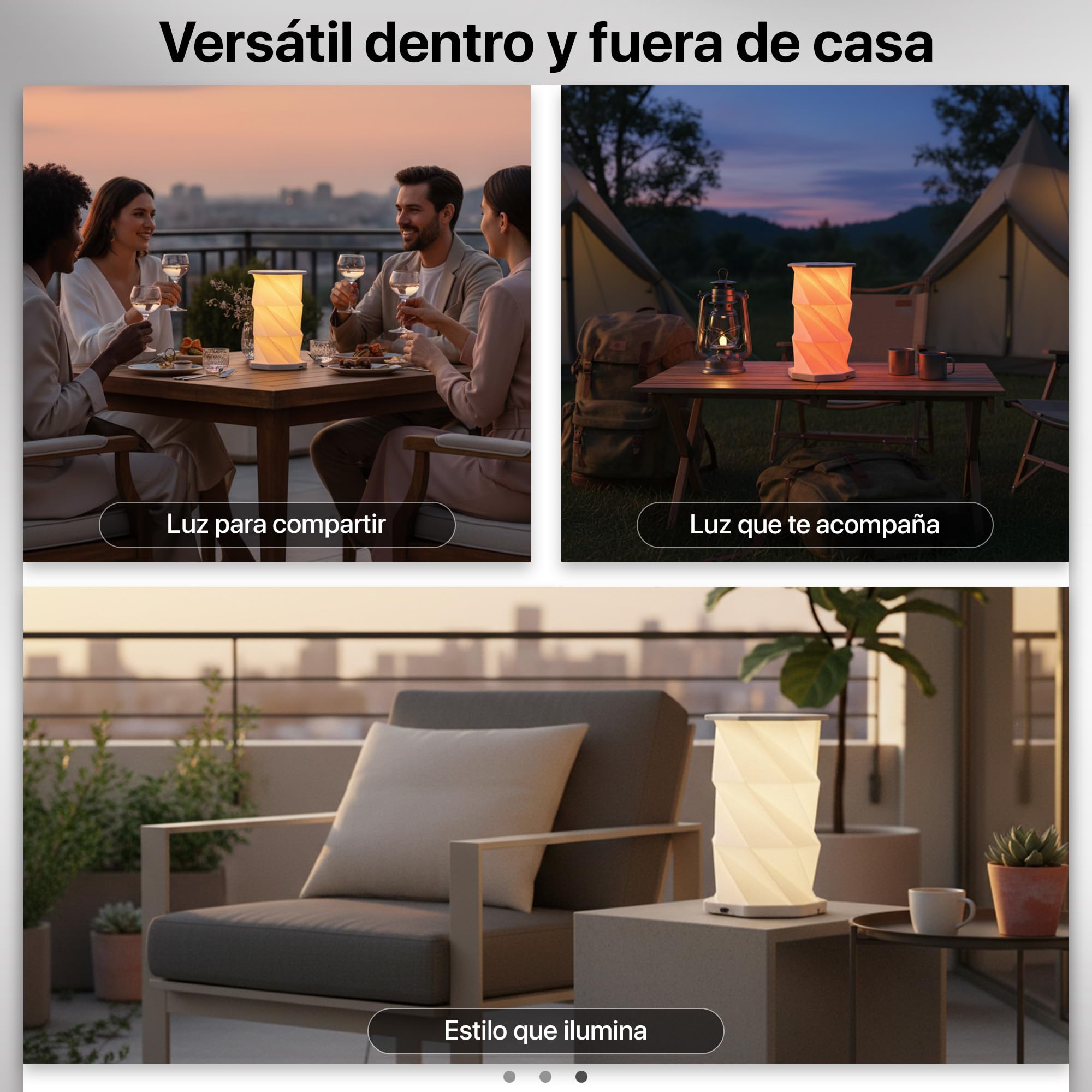 Lámpara plegable LED ABS, recargable USB-C, 3 modos de luz y sin cables. | Diseño origami 360° para mesita, salón, terraza cubierta y viajes; más de 12h de autonomía, decoración y regalo