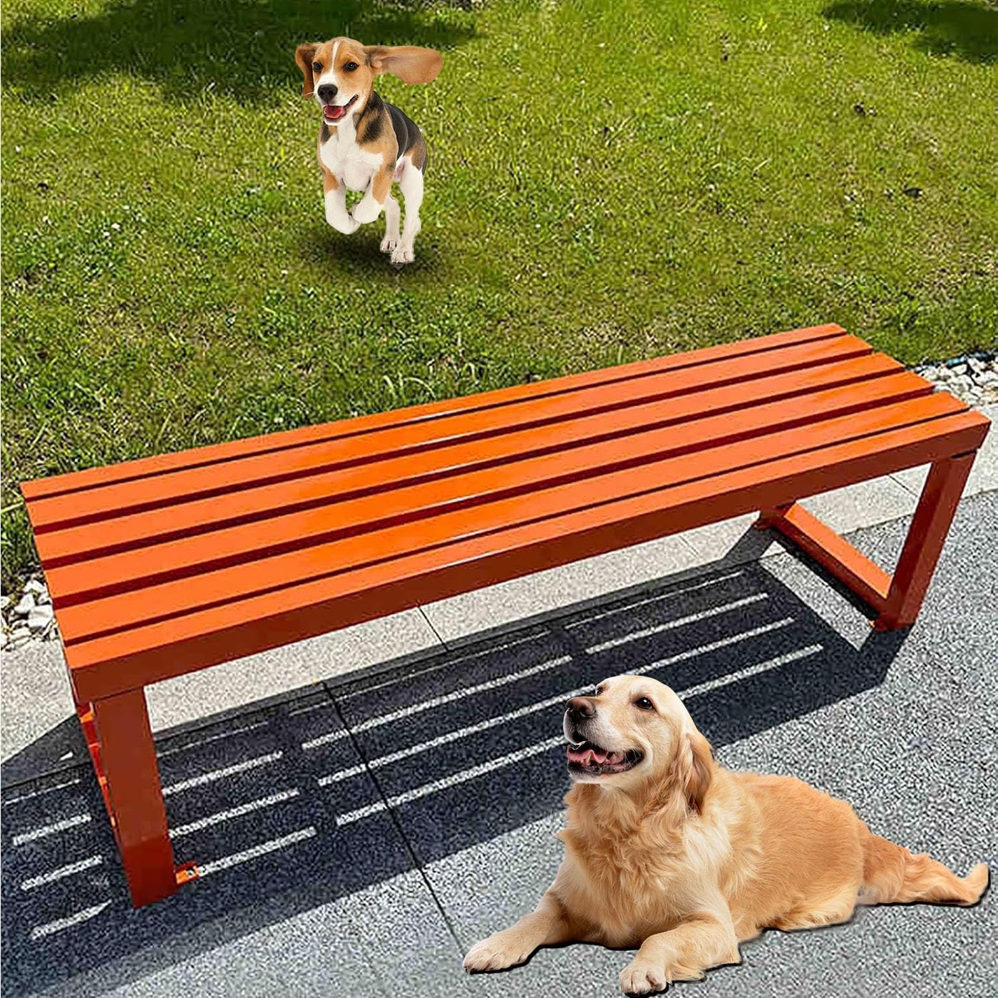 LKPMGOA Pure Wrought Iron Metal Garden Bench with Reserved Fixing Holes, Backless Outdoor Bench, 2-3 Person Seat, for Hospital/School/Plaza(Orange,100cm)