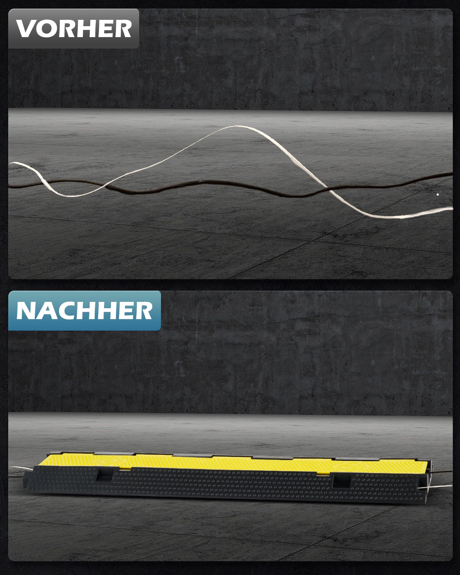 CREWORKS Kabelbrücke Boden Kabelbrücken 3 Stück 2 Kanal Überfahrschutz für Kabel Kabelkanal Boden Kabelabdeckung Boden 100x25x5cm 5T Kabelschutz Boden aus Gummi für Parkplätze, Lagerhäuser