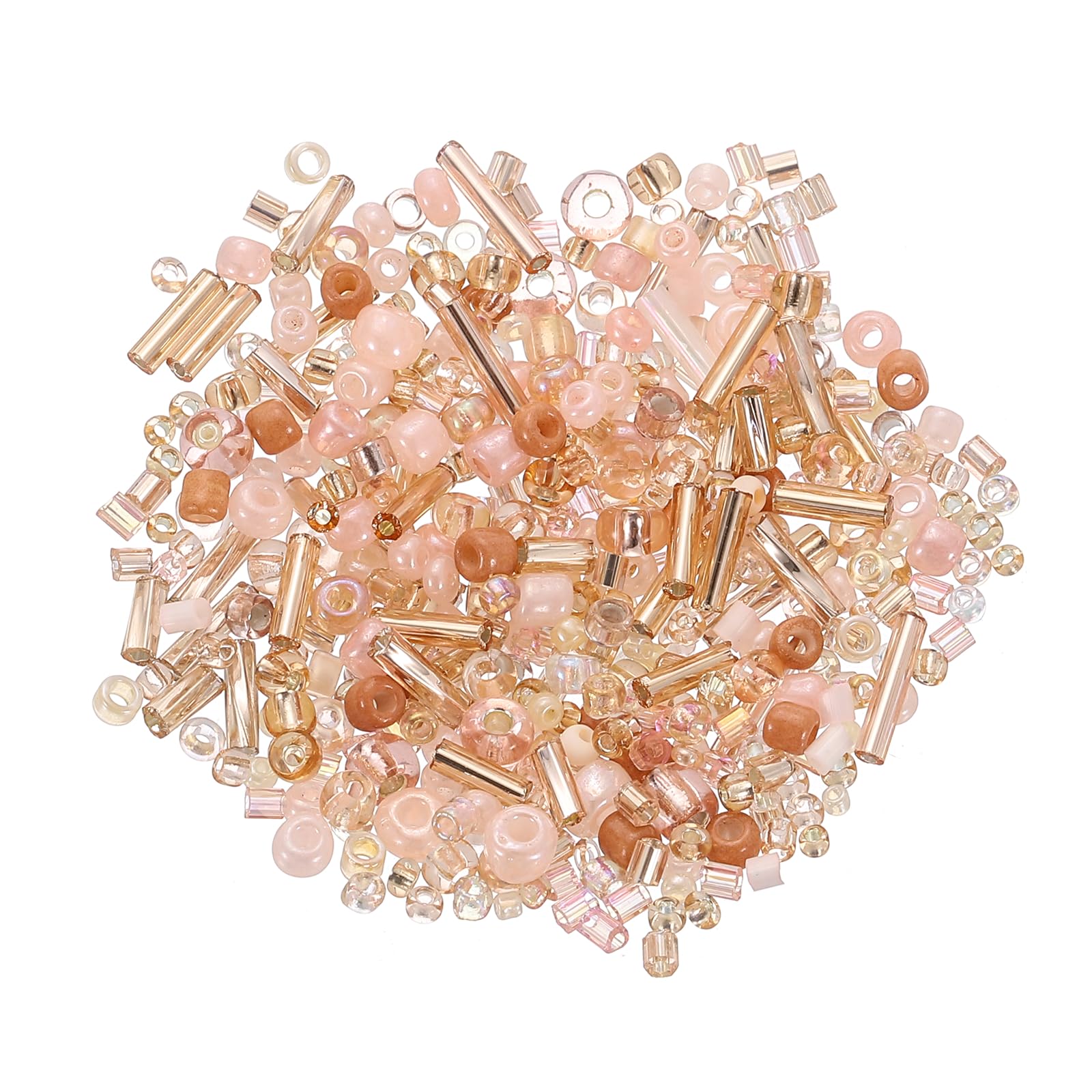 sourcing map 2000Pcs Mixed Glass Beads, 2-4 mm Mini Tube Bugle Loose Crafts Beads with Hole, Bulk Spacer Bead for DIY Craft Making, Champagne
