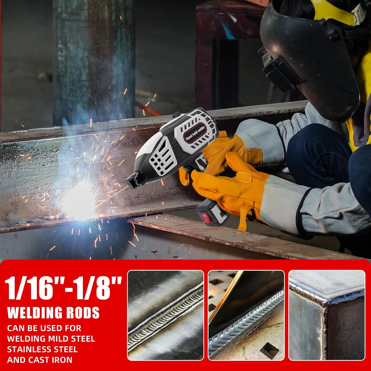 Welding Machine Handheld, 20A-120A 110V Portable Hand Held Welder Machine with IGBT Inverter 5 Variable Current Adjustment, Portable ARC Welder Gun, Fits for 1/16''-1/8'' Welding Rods