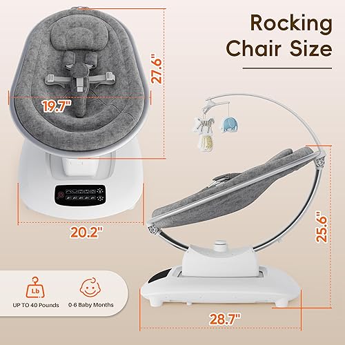 Miniatura 7 de AMKE Columpio eléctrico de lujo para bebés, motor dual silencioso de 45 dB, 5 movimientos de oscilación, marco de aluminio, 3 posiciones