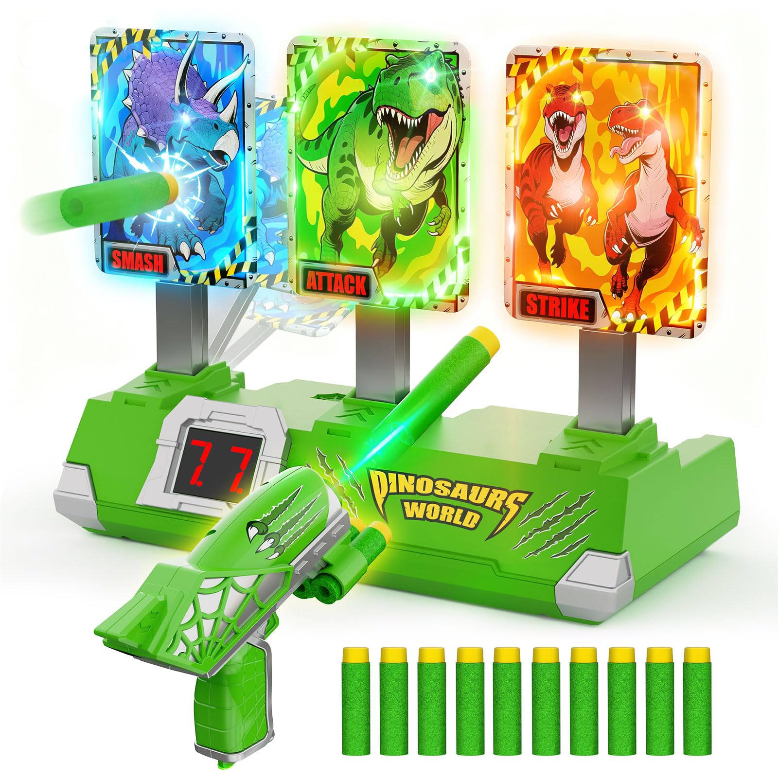 Dinosauri Tiro Bersaglio Bambini Luminosi Elettrico Digitale con Pistola Giocattolo, Giochi Bambino 3-12 Anni Regalo Bambino 4-9 Anni Maschio Gioco Bimbo 3 4 5 6 7 8 9 10 Anni Regali Compleanno Natale