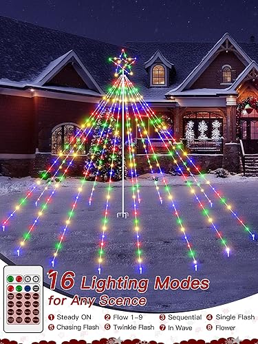 Miniatura 2 de Luces de árbol de Navidad para exteriores, 340 luces LED de decoración de Navidad con estrella superior, luz de Navidad impermeable IP67 con 16