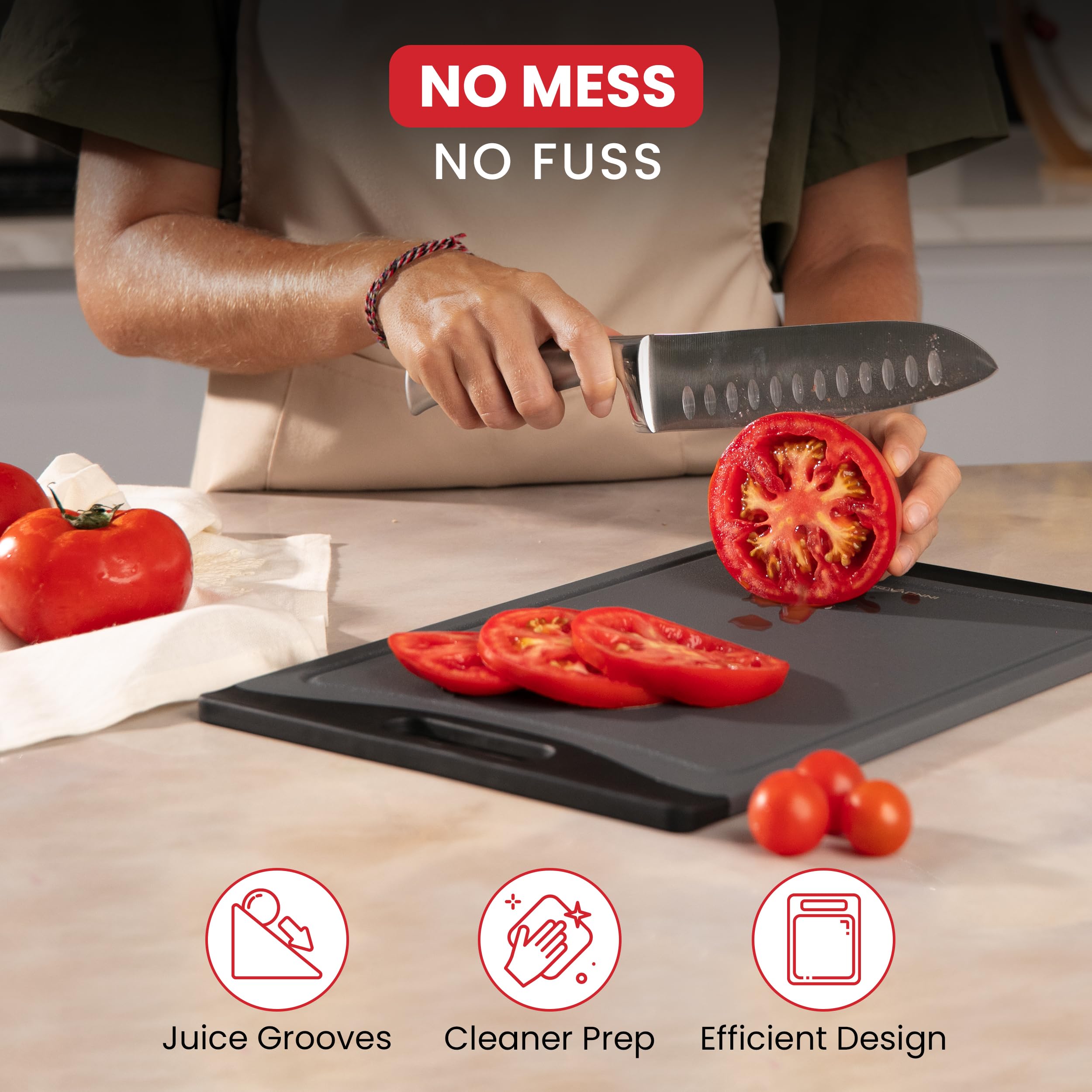 Tablas de cortar de plástico para cocina (gris/negro) - Paquete de 3 tablas de cortar de plástico antideslizantes y reversibles para cortar fácilmente - Juego de tablas de cortar aptas