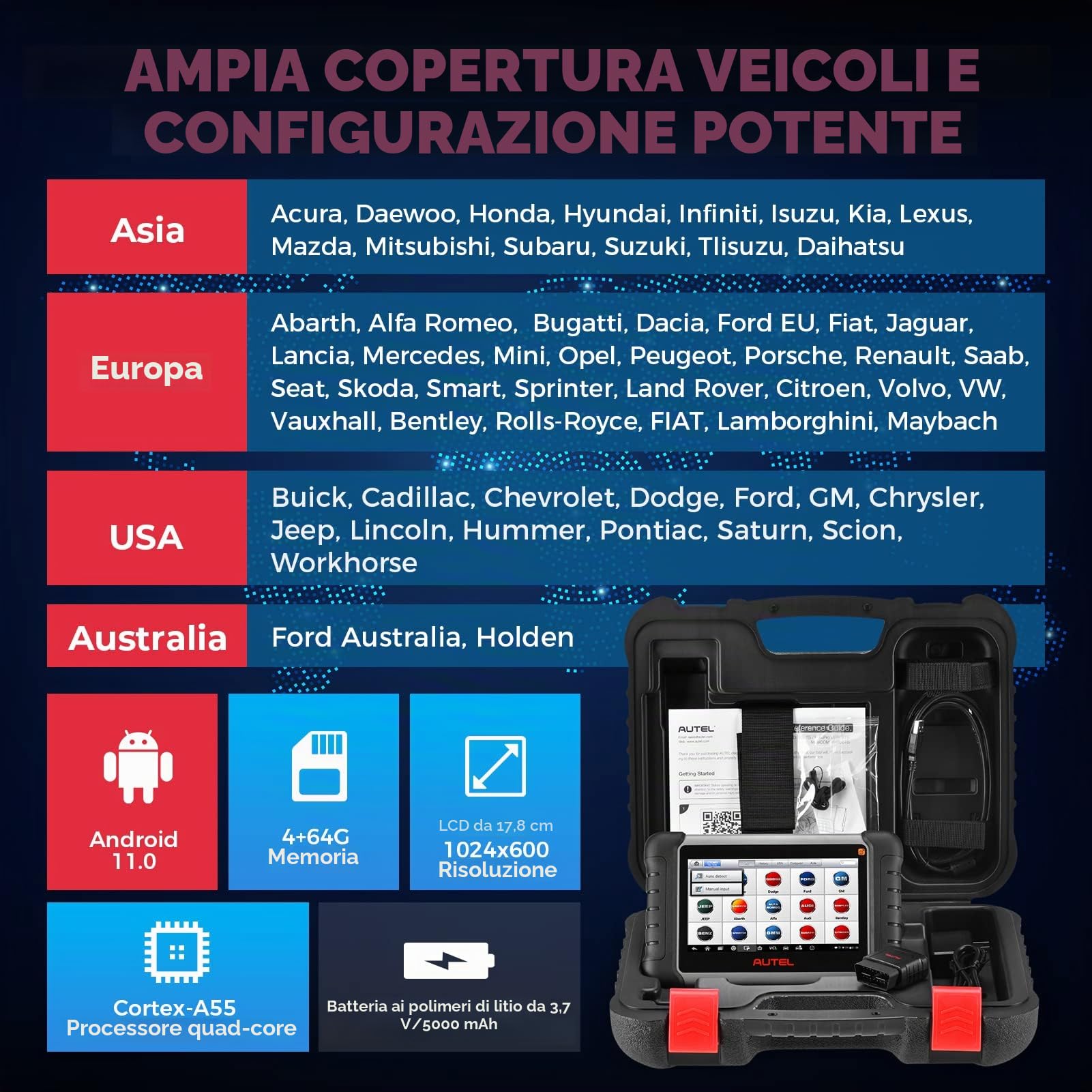 Autel MaxiCOM MK808S-TS Scanner Diagnostico Professionale: 2024 Strumento Programmazione TPMS, Uguale Livello MaxiCOM MX808S-TS MK808Z-TS, Aggiornato MK808BTPRO MX808S, 28+ Servi, Android 11