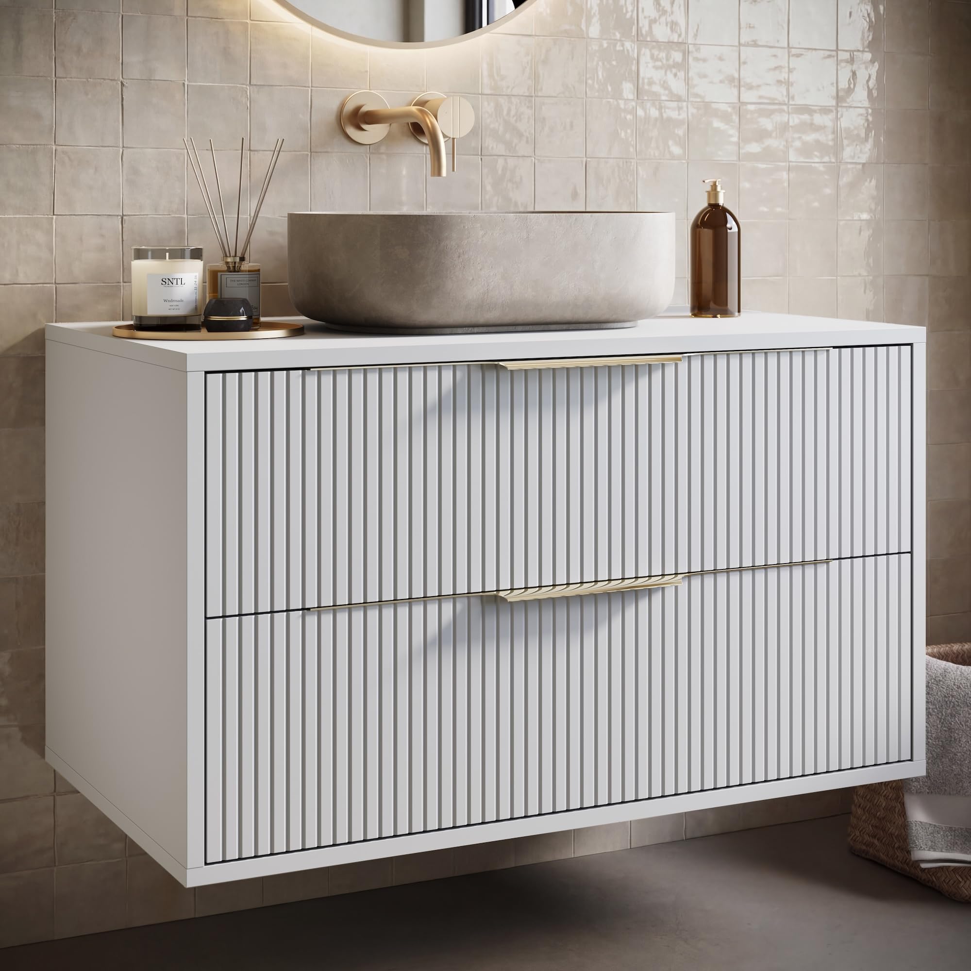BADPLAATS Meuble Sous Vasque Rimini 80 Cm Blanc Mat Meuble Avec Tiroirs