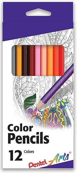 Pentel Arts Colored Pencils, Assorted Colors, Set of 12