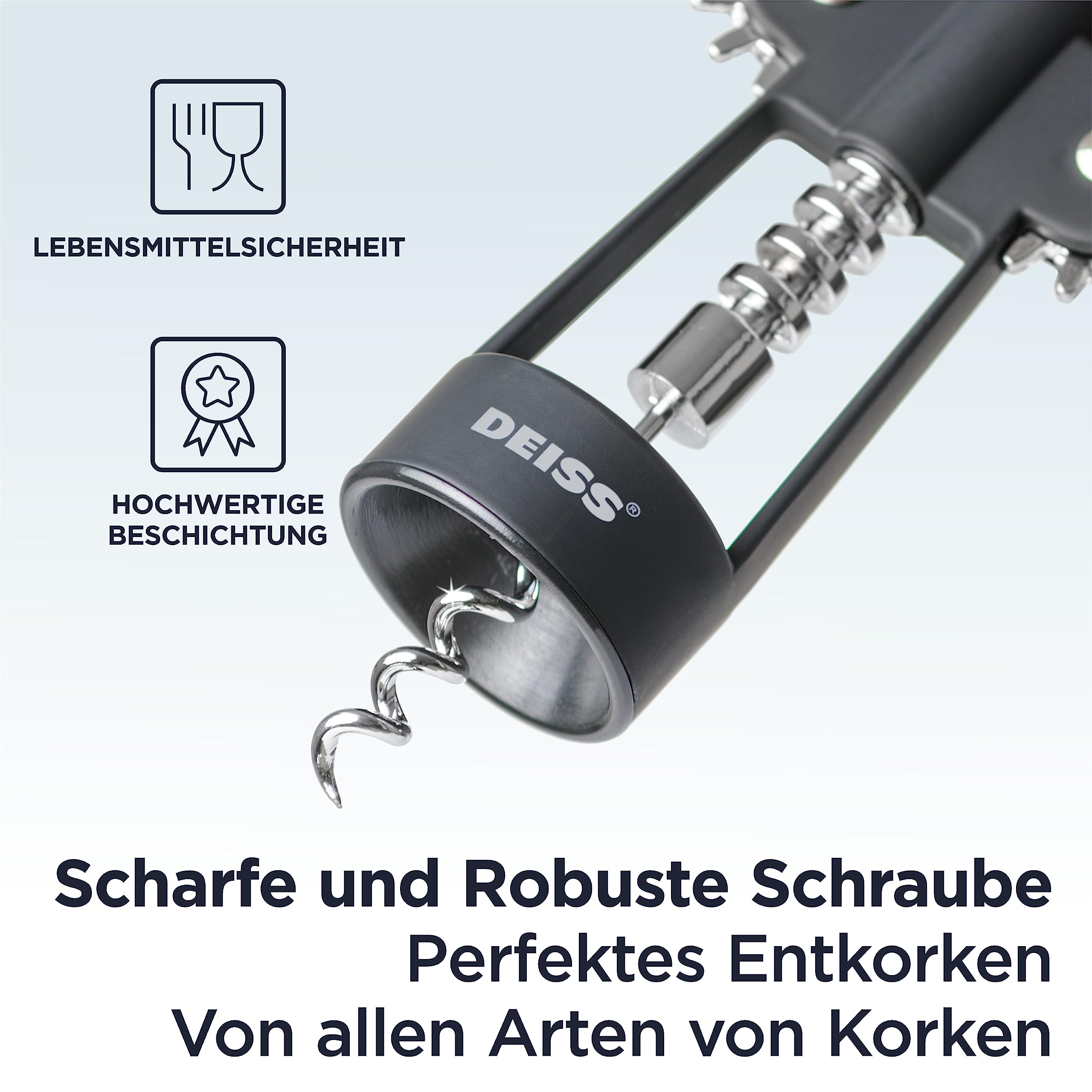 Deiss PRO Wing Korkenzieher-Weinöffner – 2-in-1-Weinkorkenzieher und Bieröffner – Die einfachste Art, Weinflaschenkorken zu öffnen – Zuverlässiger und stabiler Weinöffner – Weinflaschenöffner