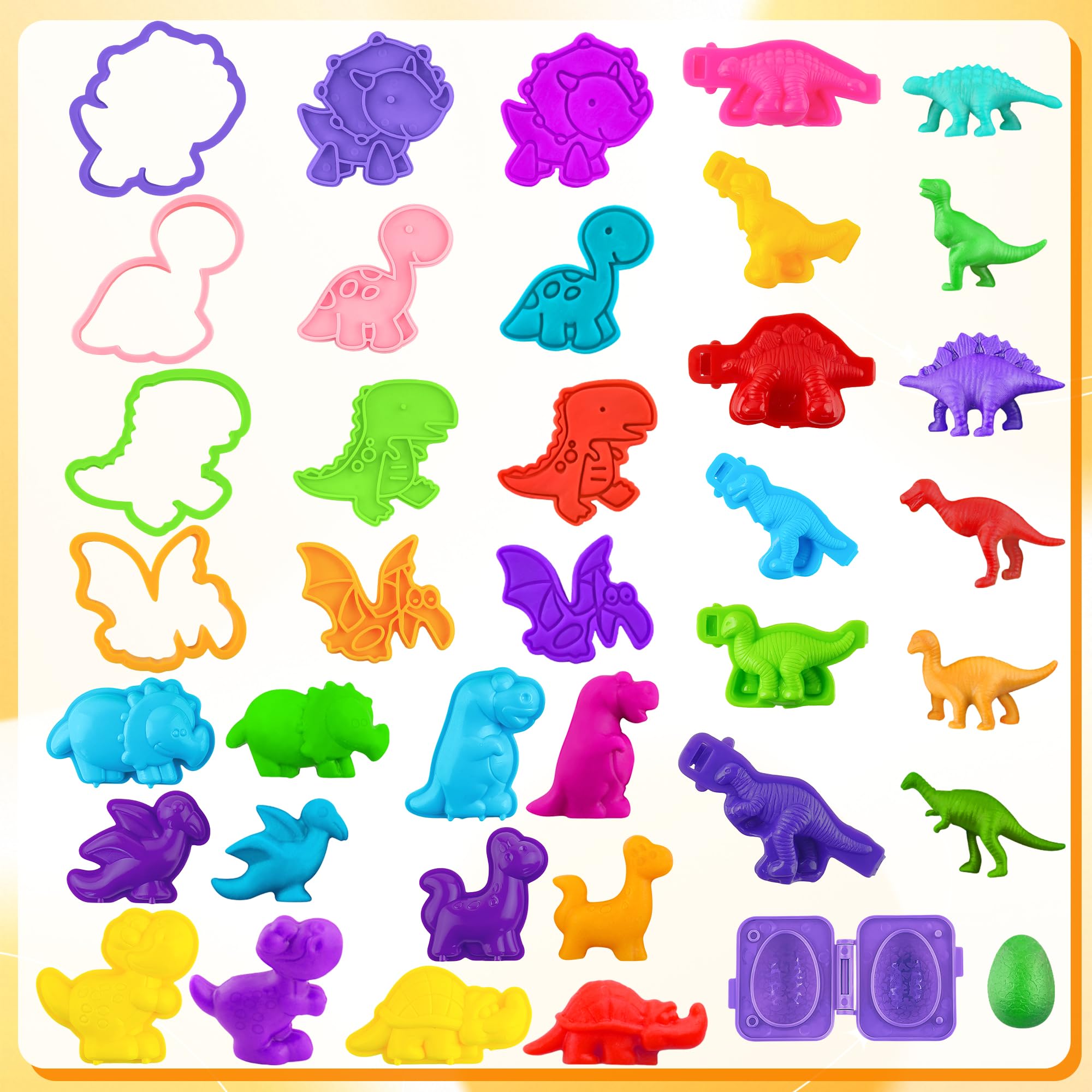 Oun Nana Dinosaur Playdough Tools Set for Kids, 27 PCS Play Dough Dinosaur Molds and Accessories for Creative Play Dough Fun, Playdough Starter Kit for Kids Ages 2-8, Random Color - Image 5