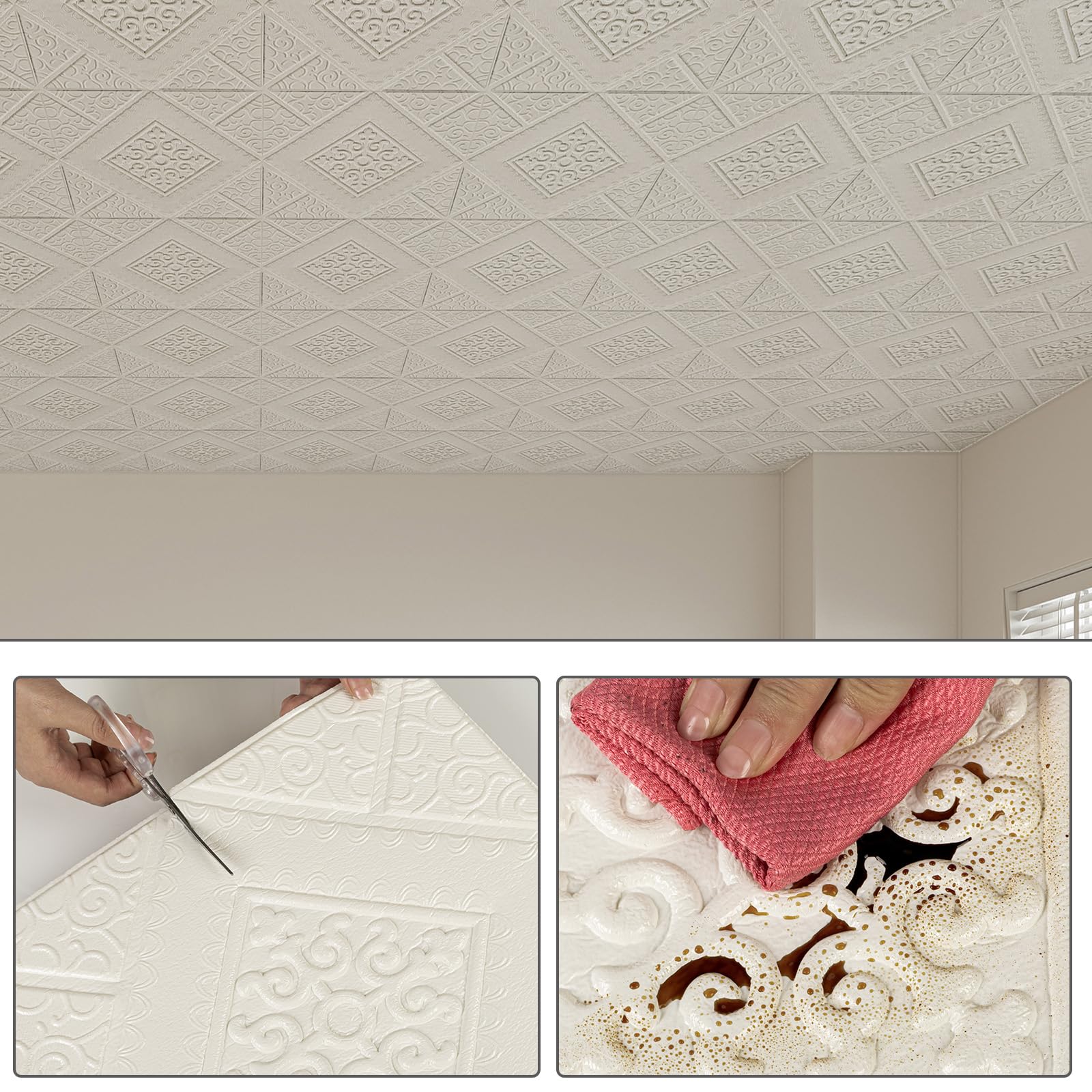 Snapklik.com : Ceiling Tiles, 32 Pcs Peel And Stick Foam Glue-up Tiles