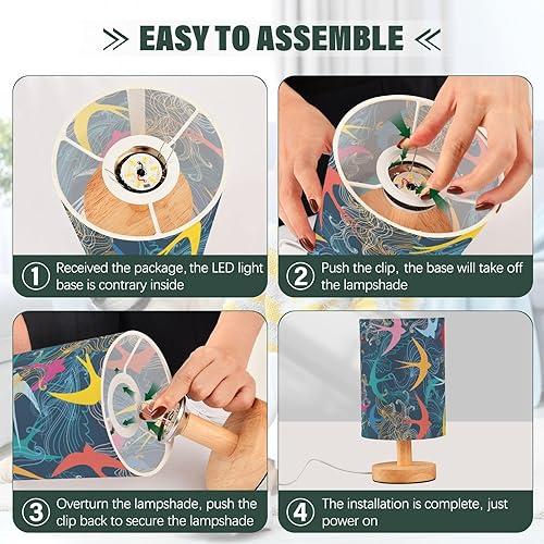 Miniatura 4 de Nightstand Lamp Bedside Reading Lamp Warm Light Colorful Swallows Bird Lamp for Study Glass Table
