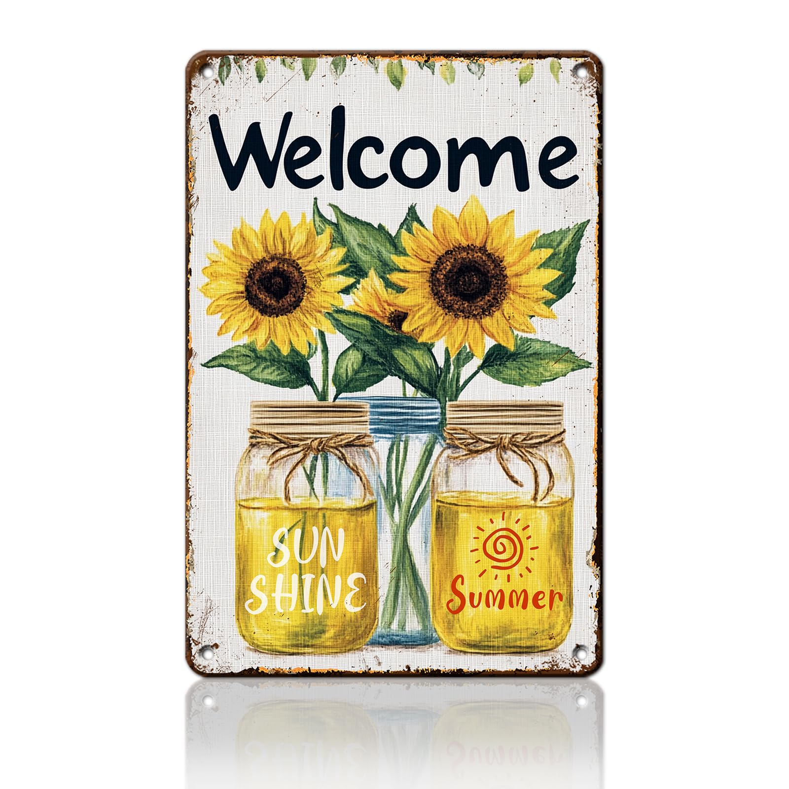 Anceky Funny Metal Sign Summer Welcome Sunflower Tin Sign Wall Decor for Bar Home Yard Office Outdoor 12×8 Inch